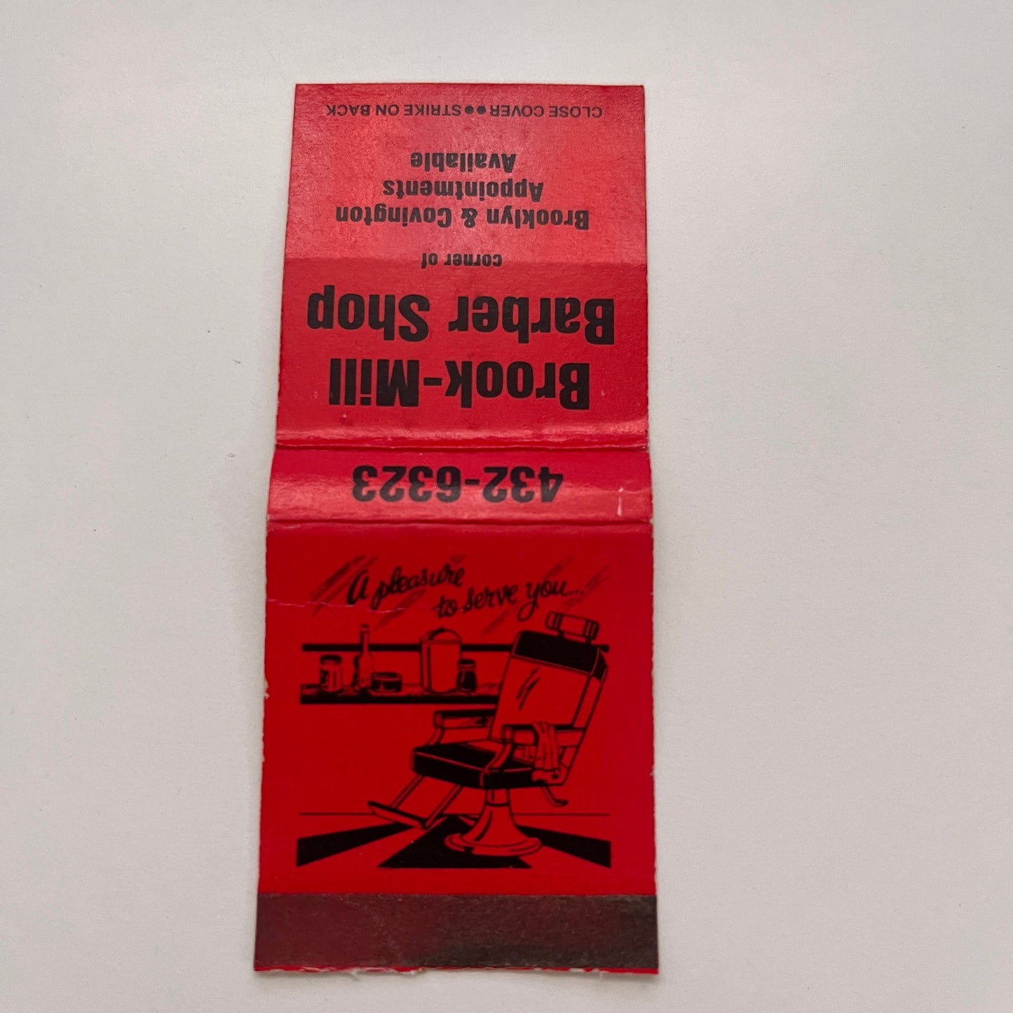 Brook-Mill Barber Shop Corner of Brooklyn & Covington Vtg Matchbook MB60-2