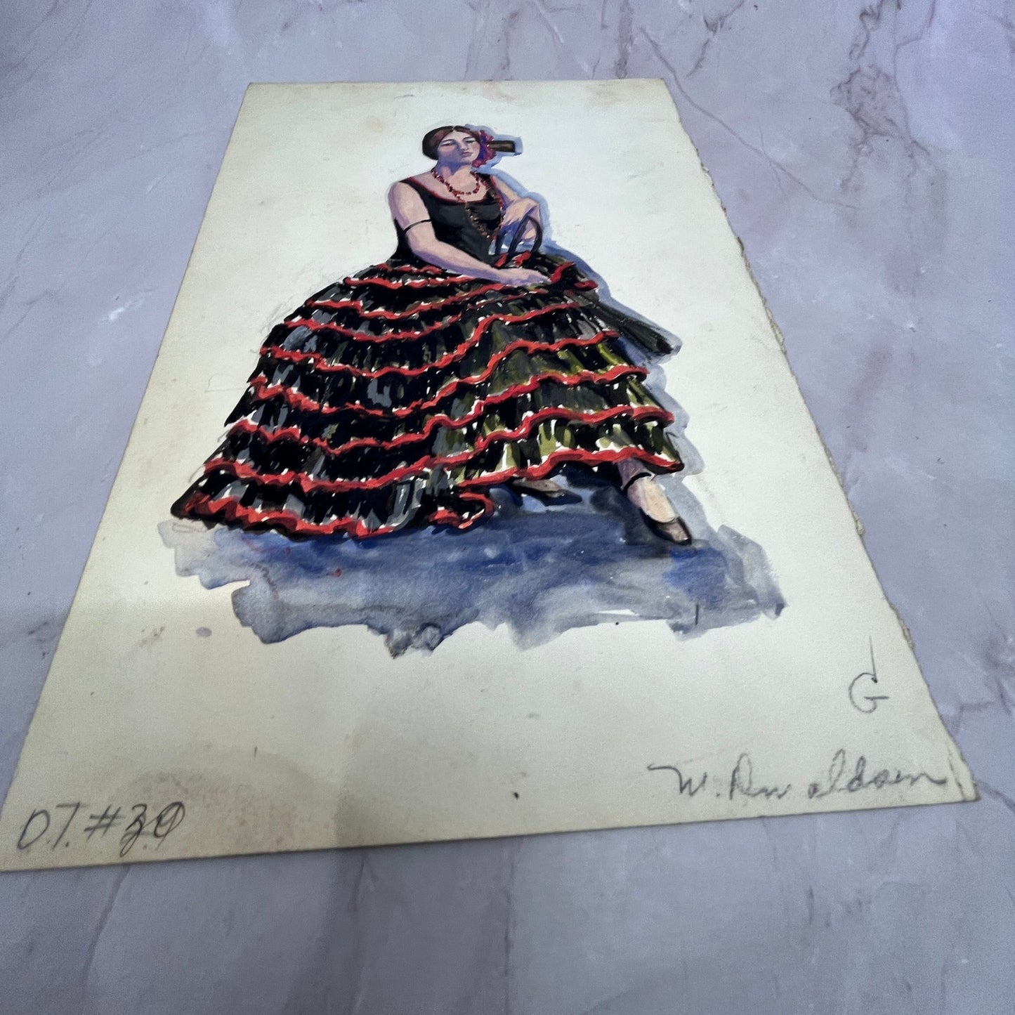 Spanish Flamenco Dancer - M. Donaldson c1920 Original Art Painting 7x10" V22
