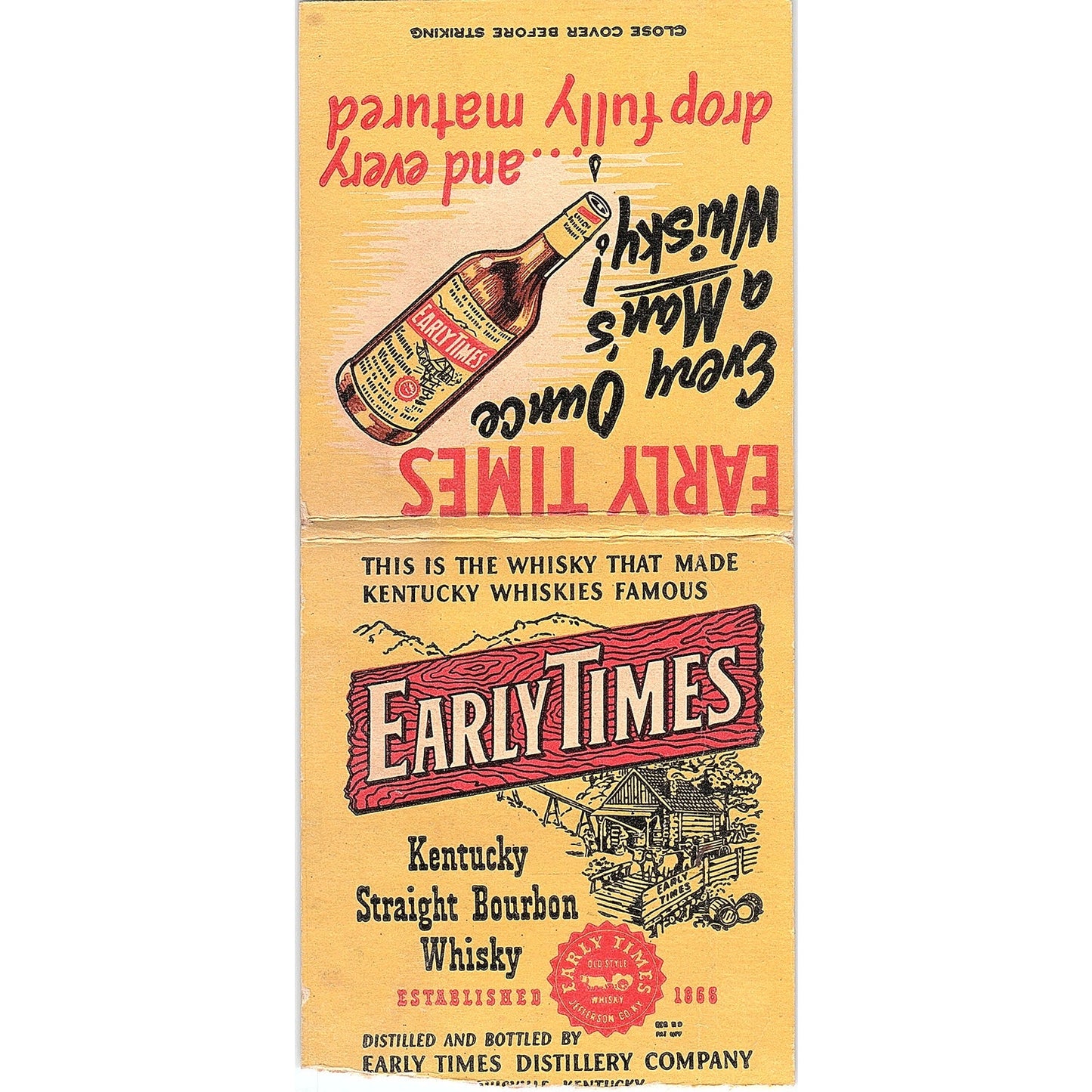 Early Times Distillery Co Louisville KY Giant Matchbook Cover TH2-Y4