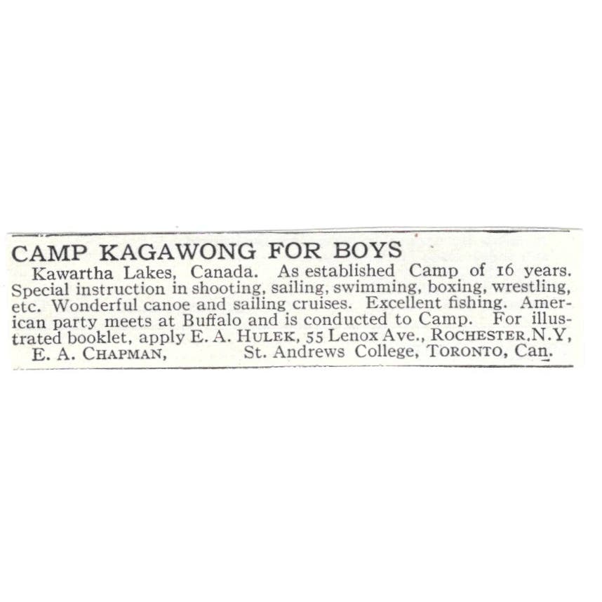 Camp Kagawong for Boys E.A. Chapman Rochester NY c1918 Advertisement AE5-SV2