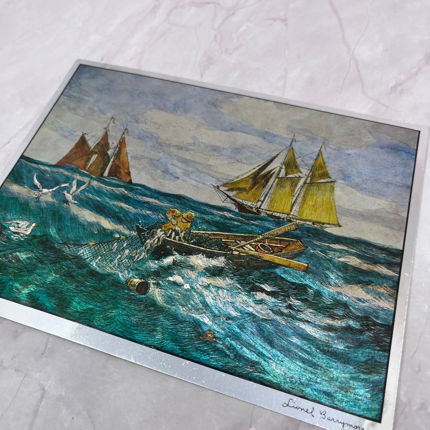 Nantucket Lionel Barrymore Fishing Sailing Vtg Chromatic Foil Etch 6x7.5" V18