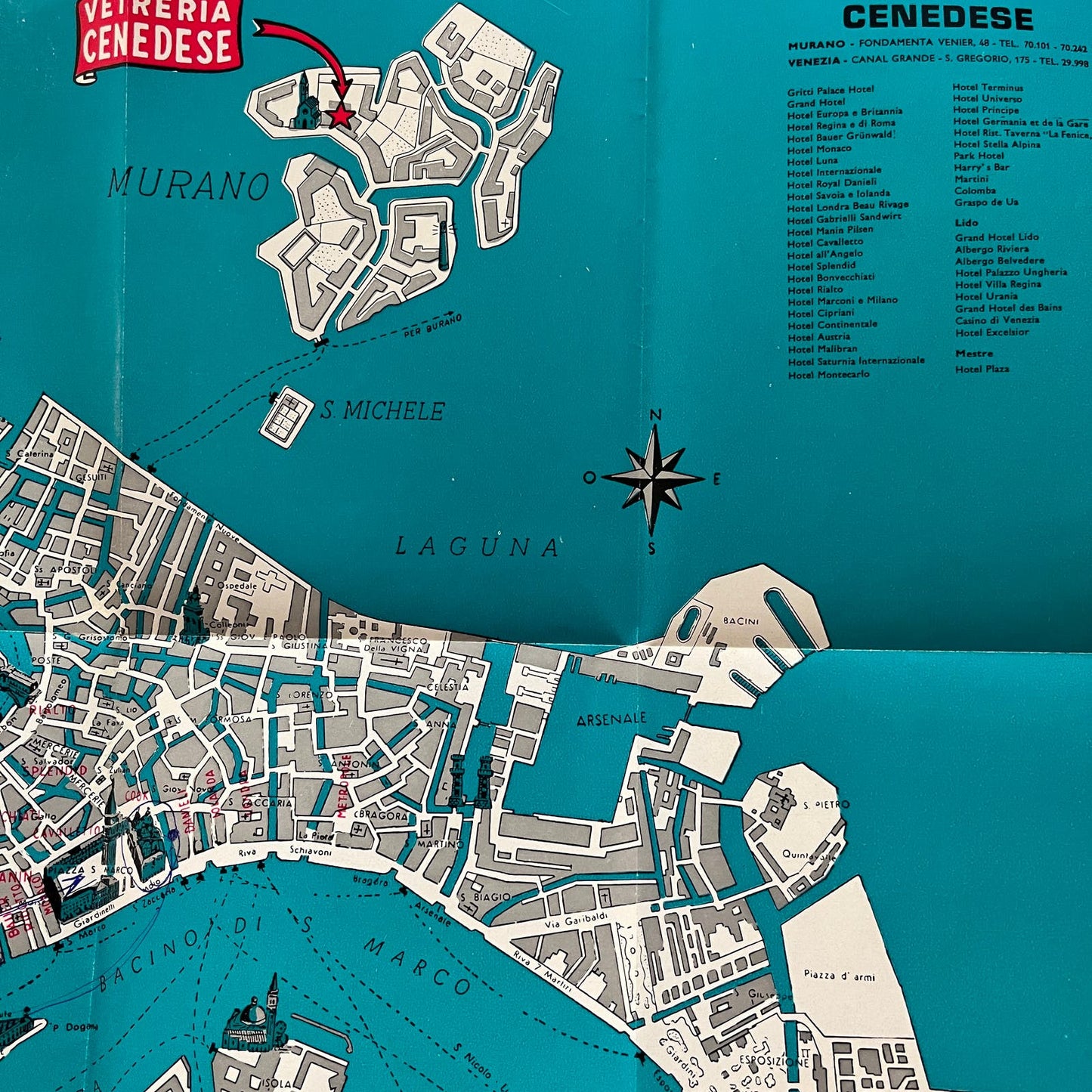 c1960 Gino Cenedese Murano Fondamenta Venier Fold Out Map AE2