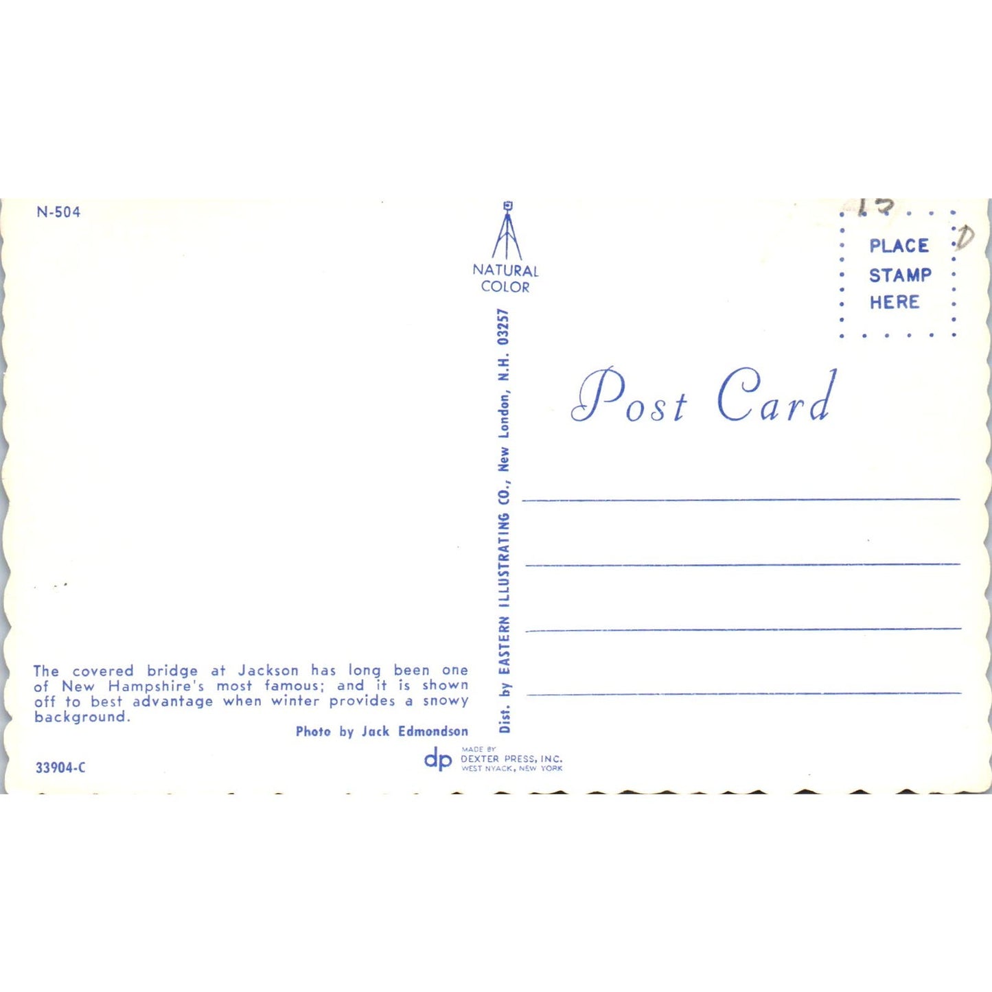Jackson Bridge in Winter New Hampshire Covered Bridge Postcard PC3