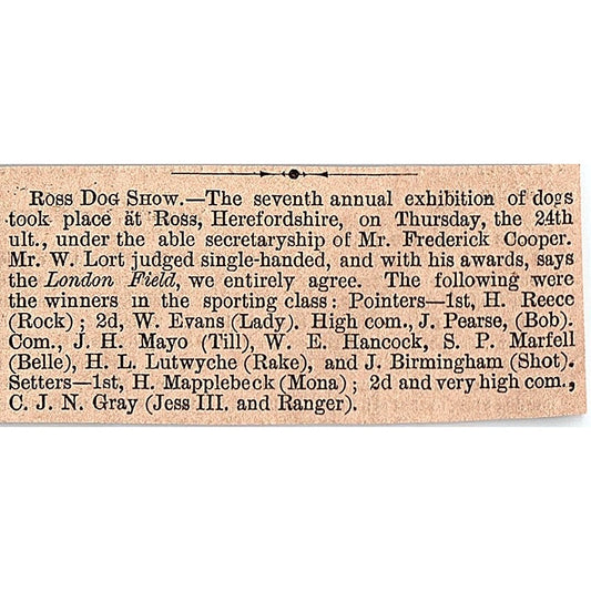 Nov 1878 Ross Dog Show Herefordshire Results 1878 Article AG2-S15