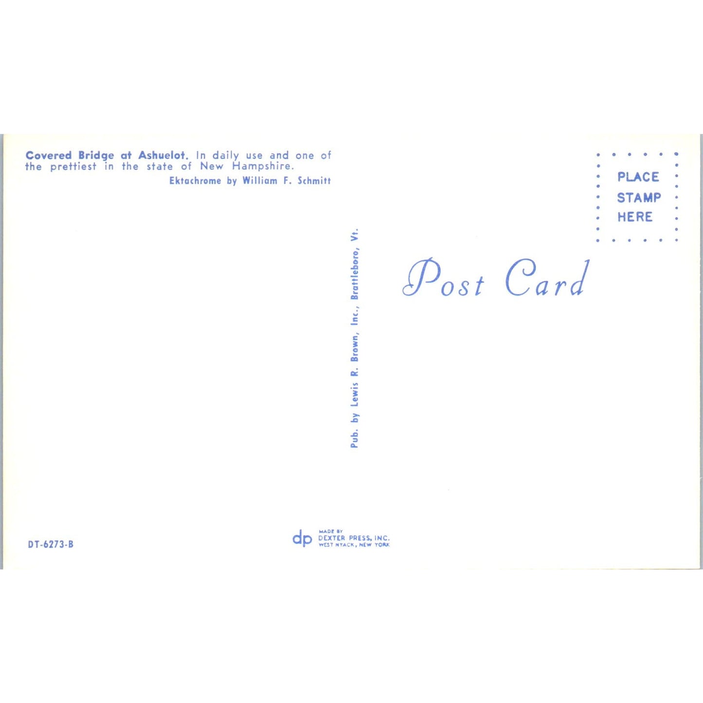 Covered Bridge at Ashuelot New Hampshire Covered Bridge Postcard PC3