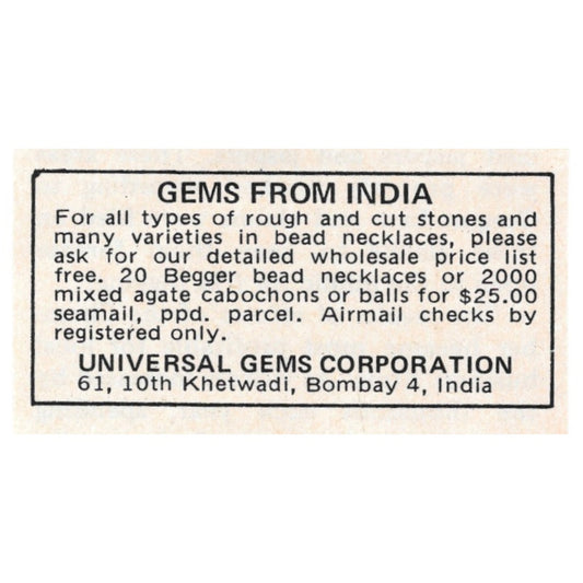 Universal Gems Corporation Bombay India 1971 Magazine Ad AD8-O3