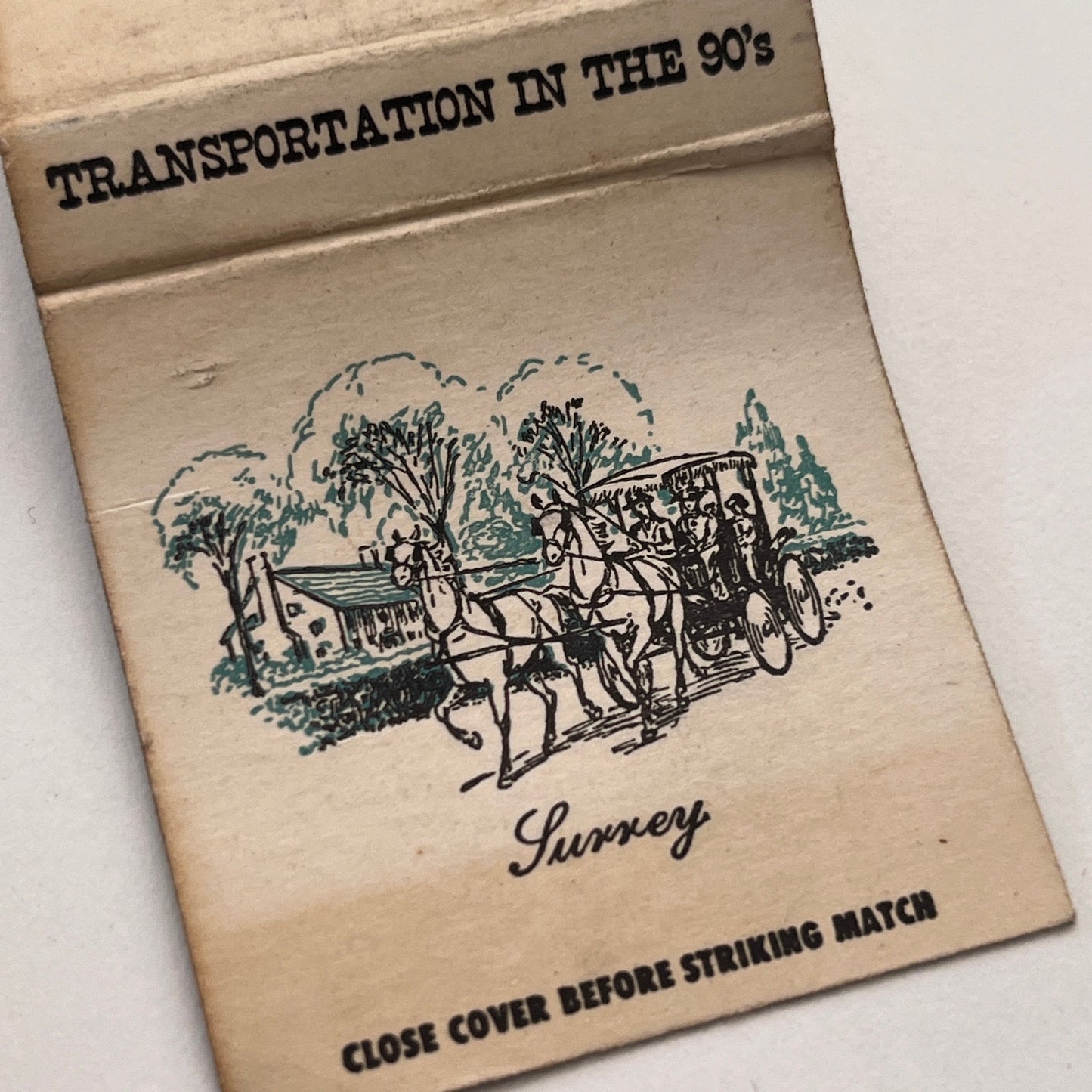 Surrey & Hansom Transportation in the 90s Vintage Matchbook Cover TB8-MB-15