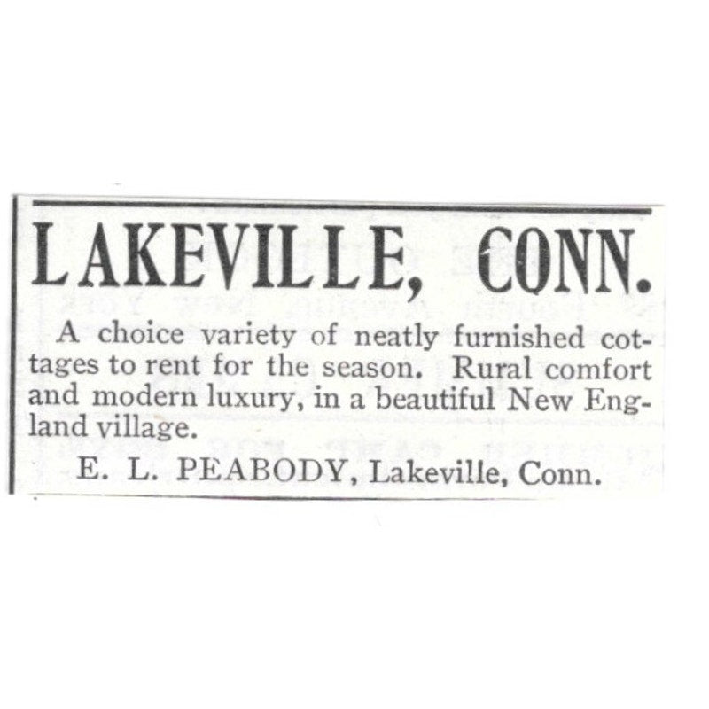 Lakeville Connecticut Cottages E.L. Peabody 1903 Ad AG3-S13