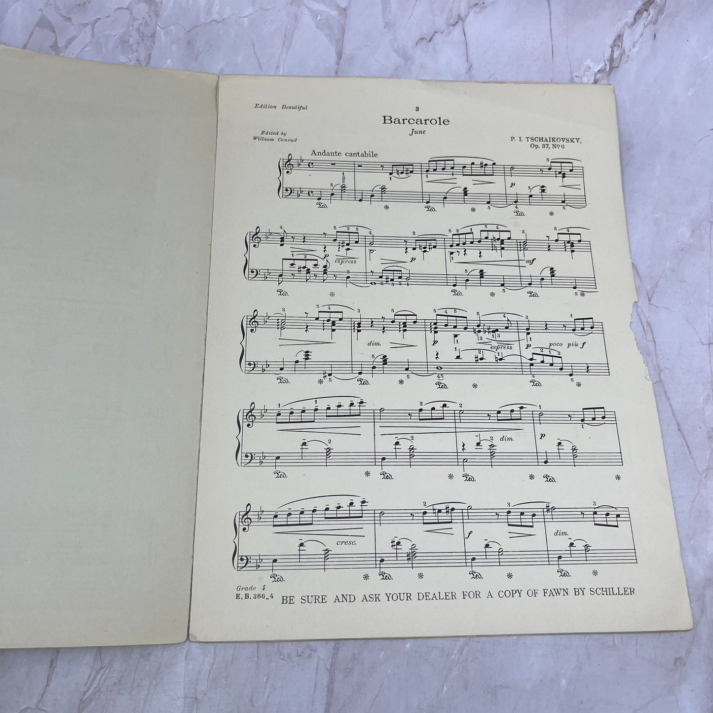 Piano Music 3rd & 4th Grade Tchaikovsky June Barcarolle Antique Sheet Music Ti5