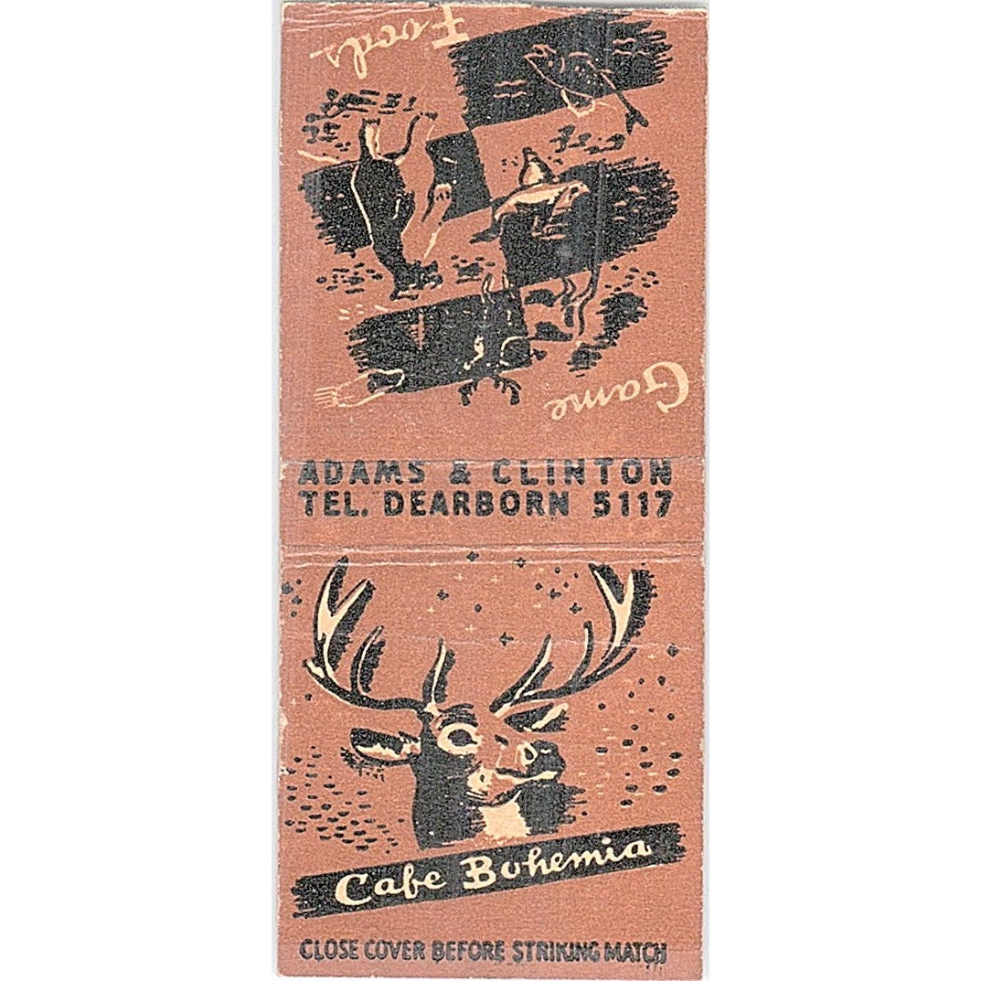 Cafe Bohemia Game Foods Adams & Clinton Vintage Matchbook Cover SF3-Y8