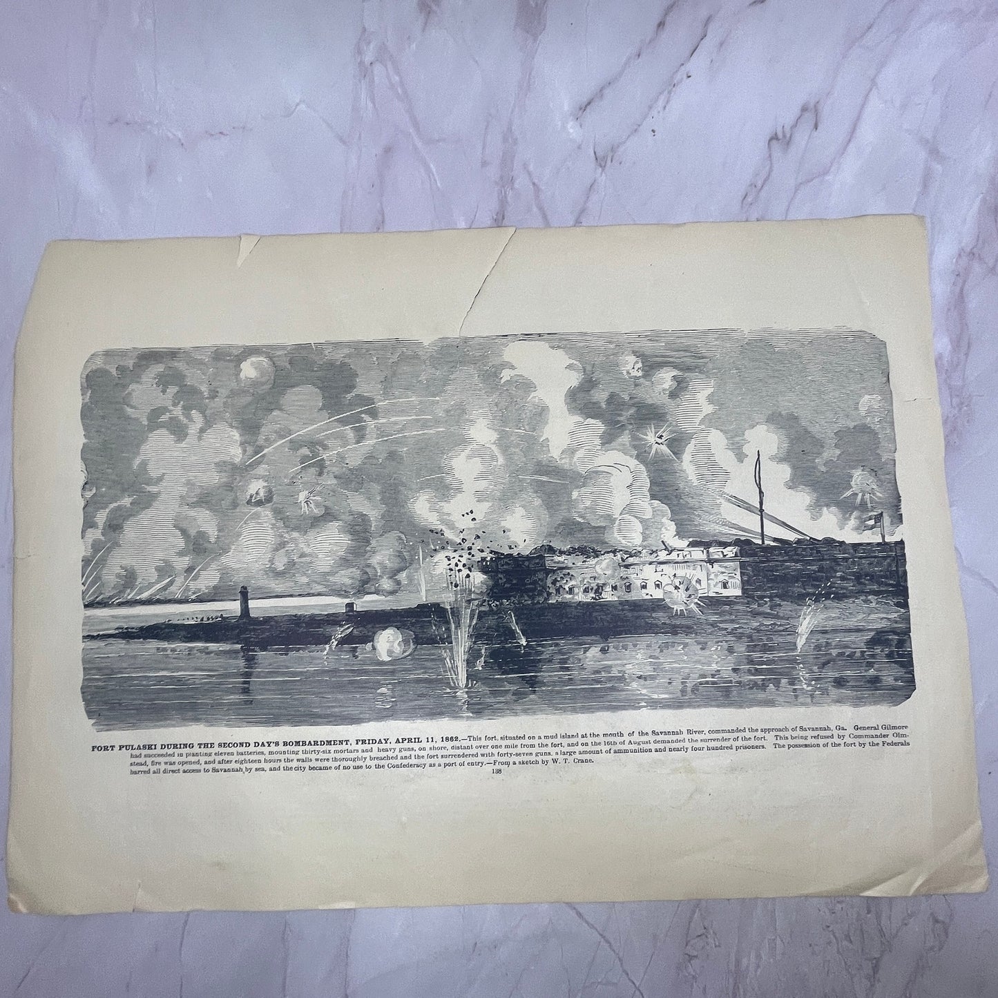 2nd Battle of Bull Run, Ft. Pulaski 2nd Day's Bombardment 1894 Engraving V14-4