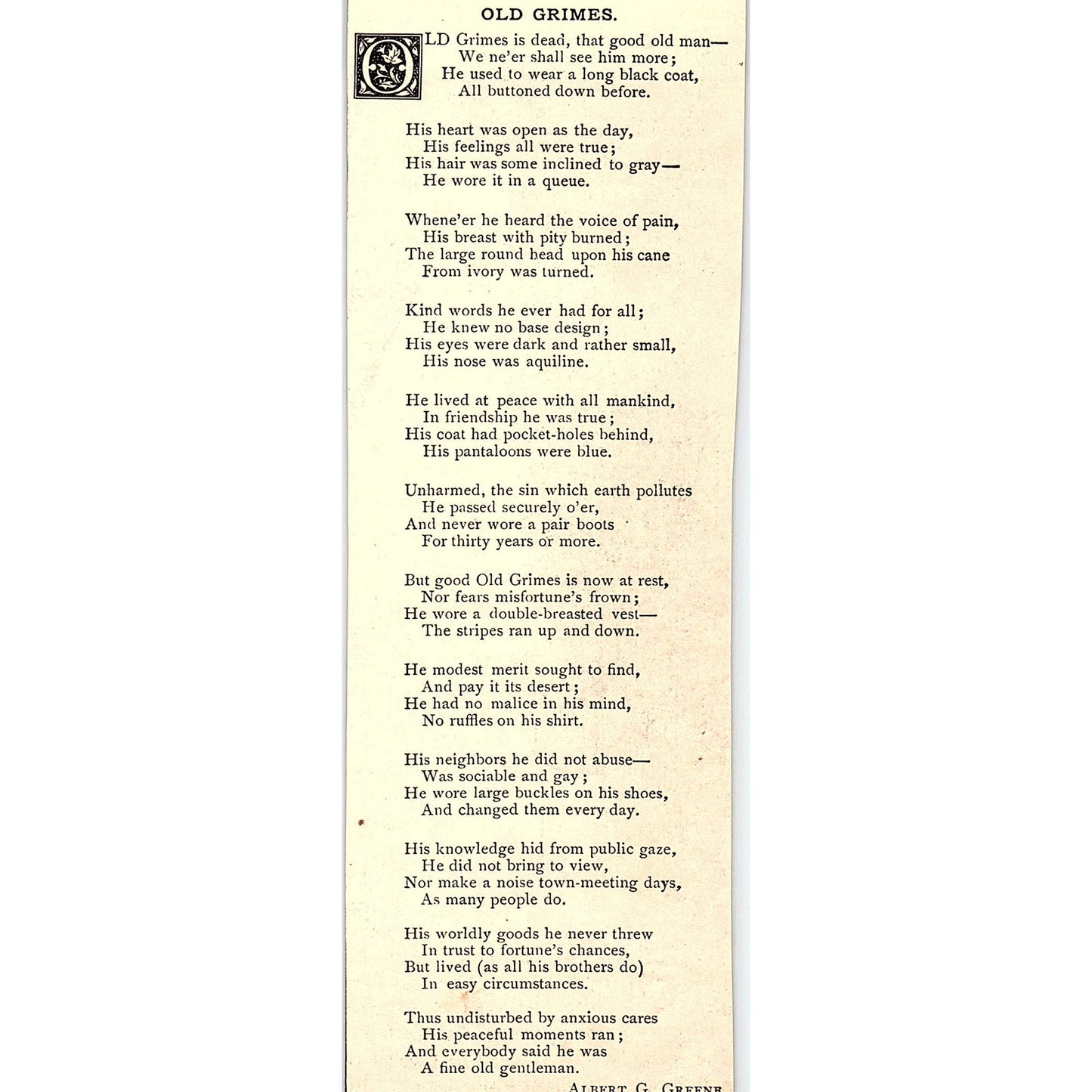 Old Grimes - Albert G. Greene 1884 Poem AG3-1