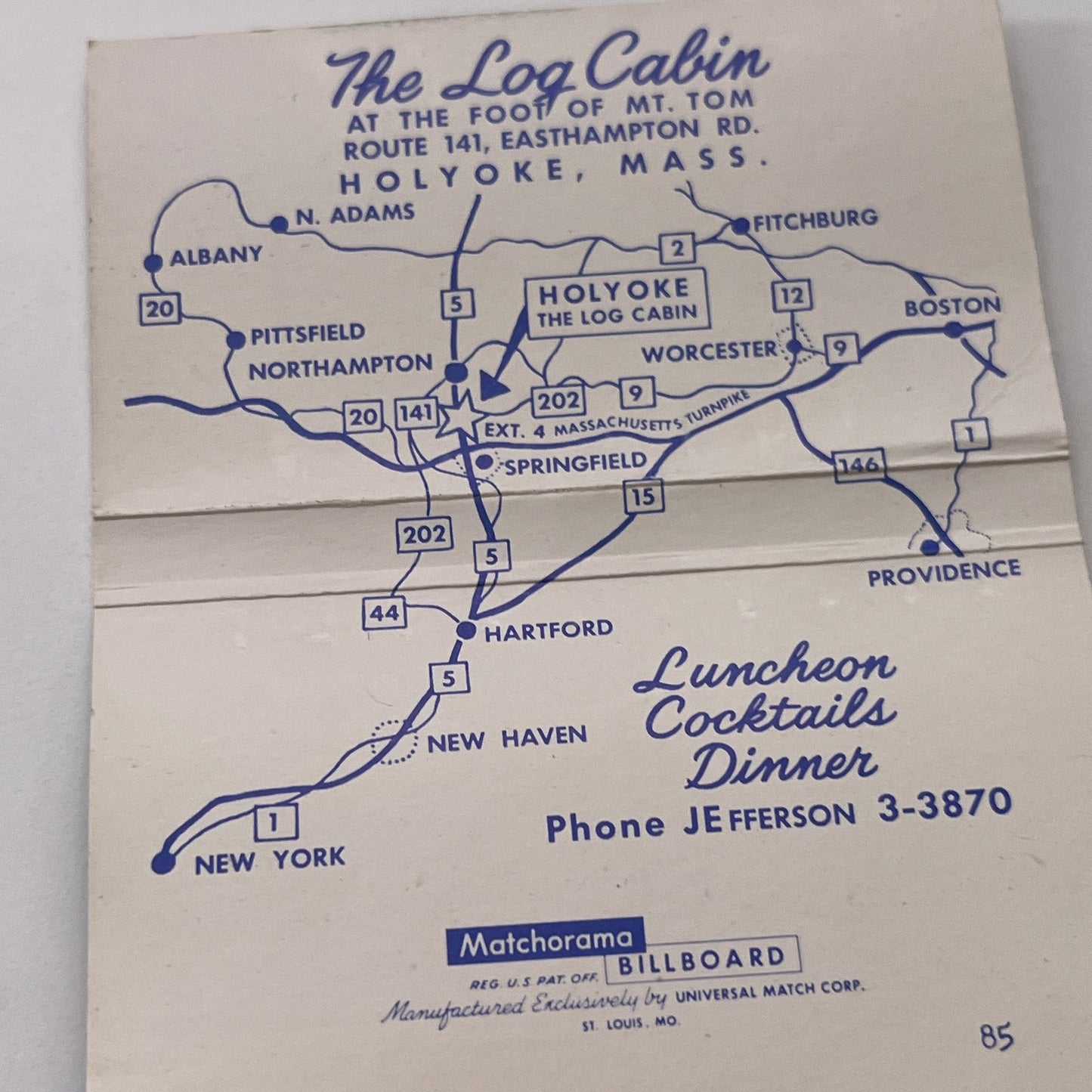The Log Cabin Easthampton Rd Holyoke MA Vintage Matchbook Cover MM3-5