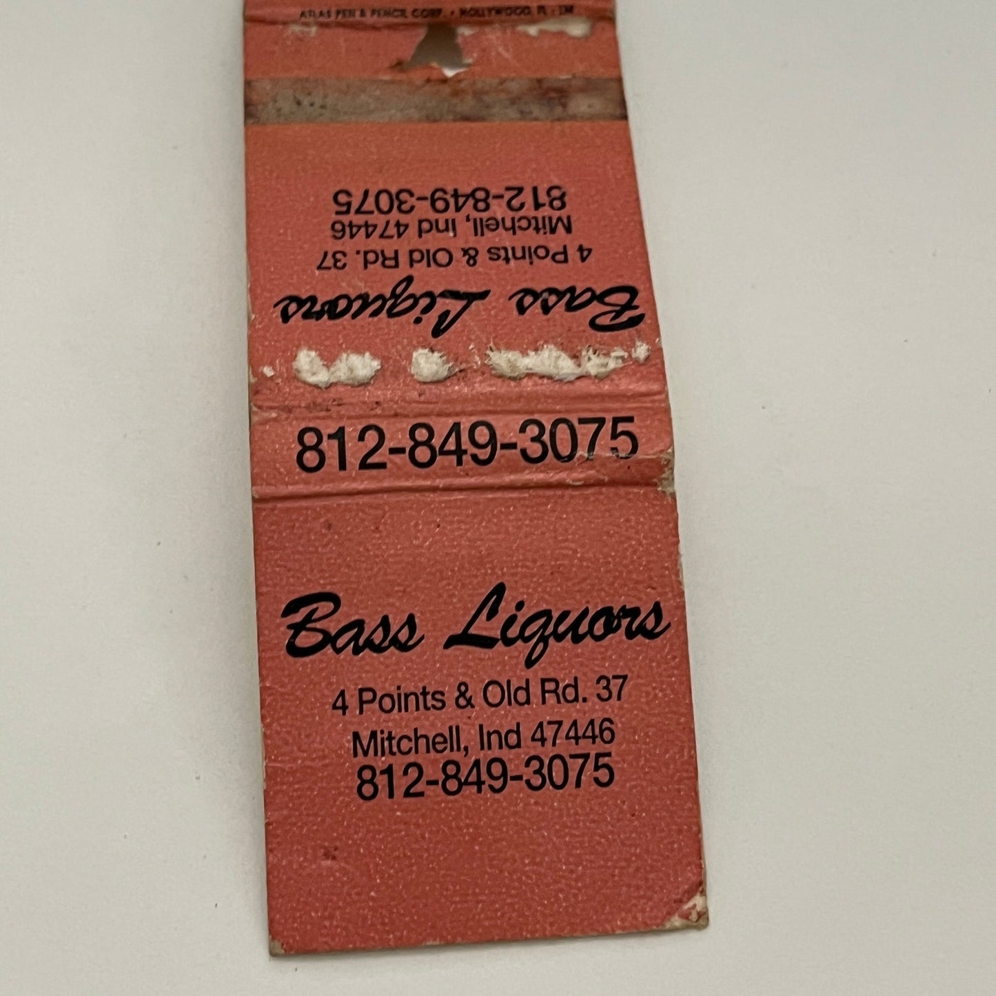 Bass Liquors 4 Points & Old Rd 37 Mitchell IN Vintage Matchbook TB6-MB2-14