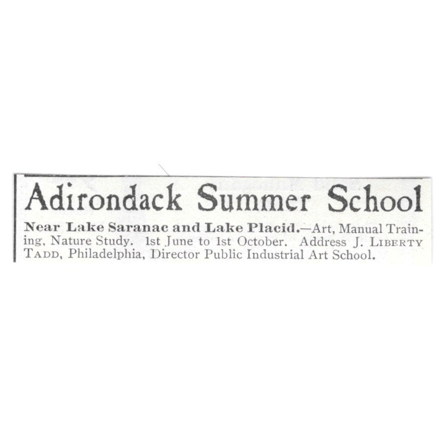 Adirondack Summer School Lake Saranac & Placid J. Liberty Tadd 1903 Ad AF8-S30