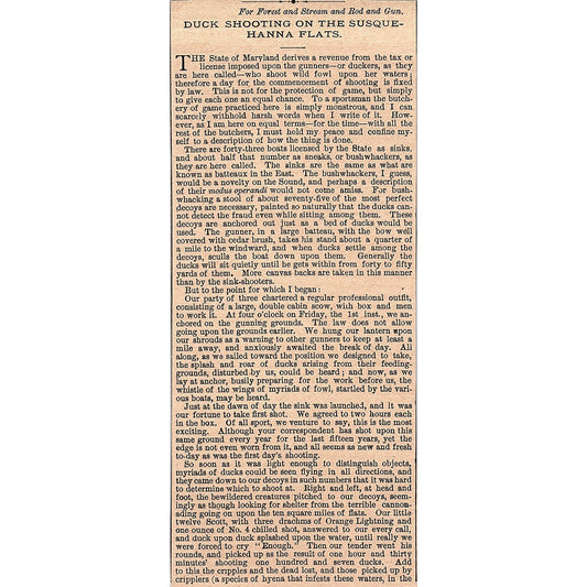 Duck Shooting on the Susquehanna Flats J. Torbert Elkton MD 2 Pages 1878 AG2-7