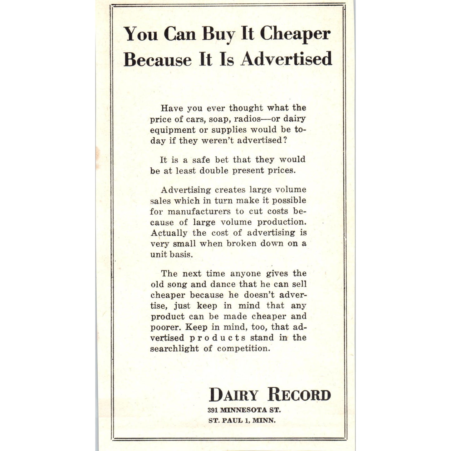 American Paint Corp Duluth MN, Dairy Record St. Paul MN 1953 Ad AE9-DC2