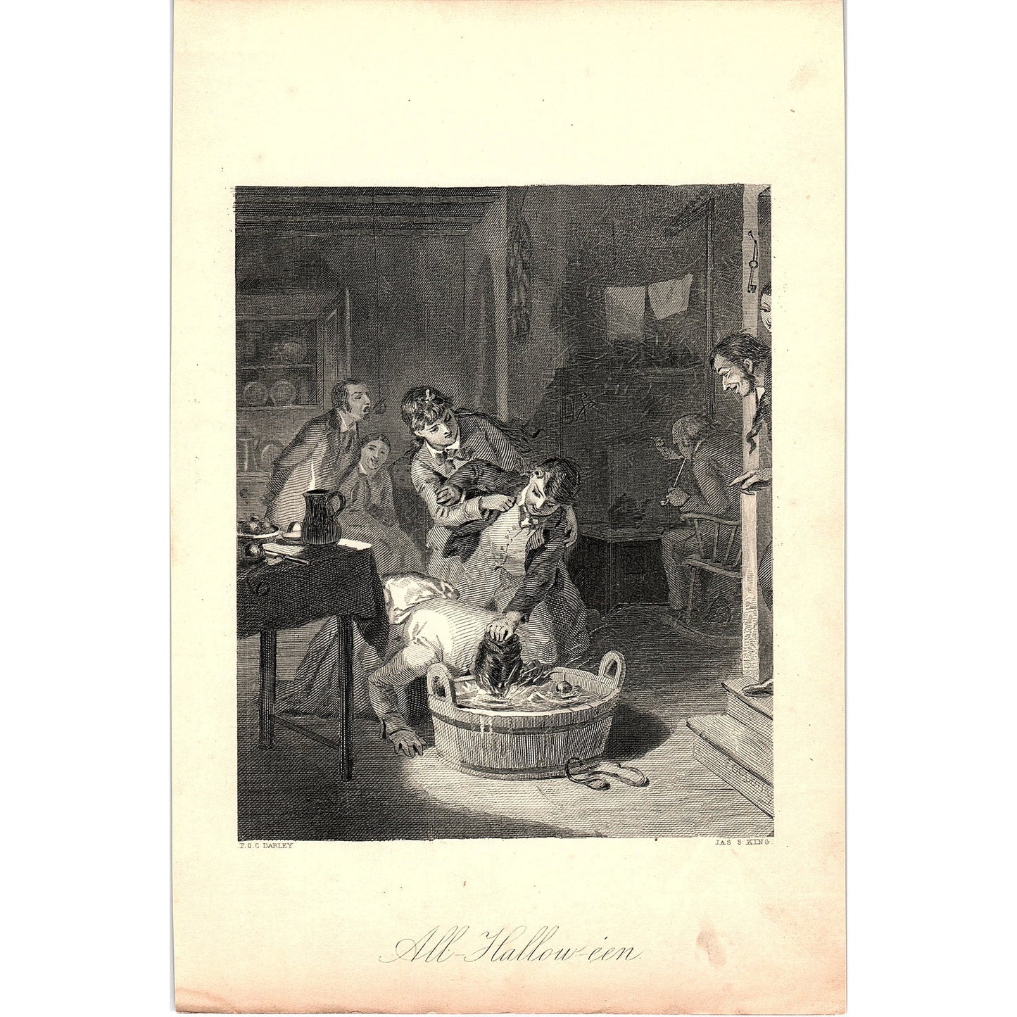 All Hallow-een Bobbing for Apples Halloween Party 1884 Engraving TA5-CJ-1