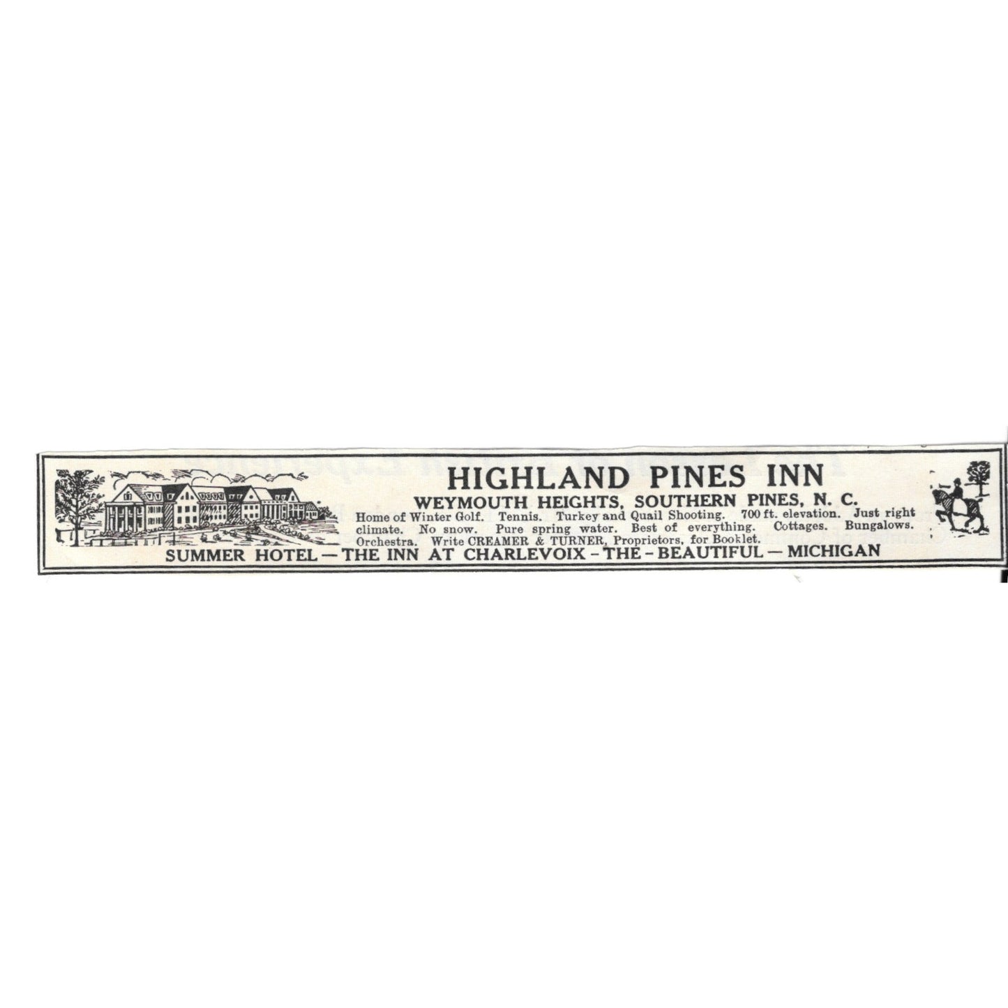 Highland Pines Inn Southern Pines NC c1920 Harper's Magazine Ad AG4-S9