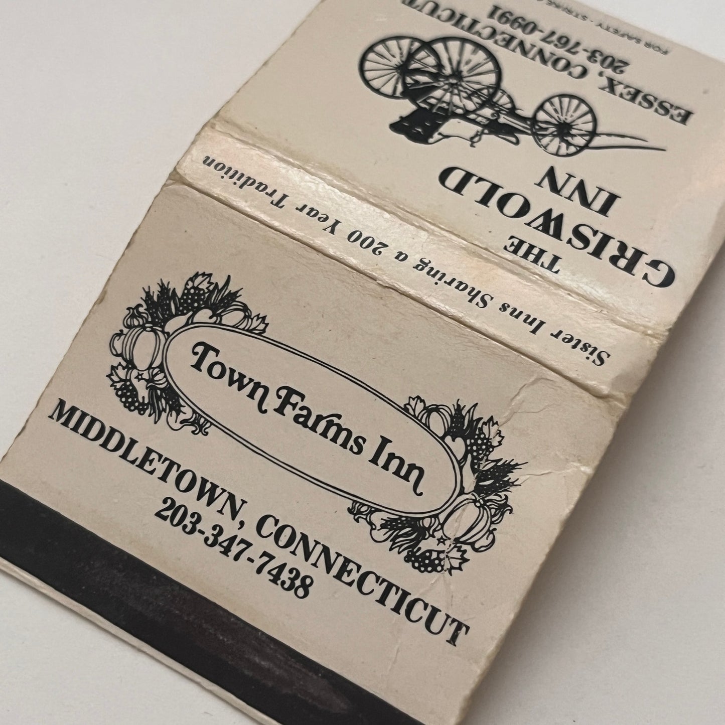 The Griswold In Essex, Town Farms Inn Middletown CT Matchbook Cover TB8-MB2-2