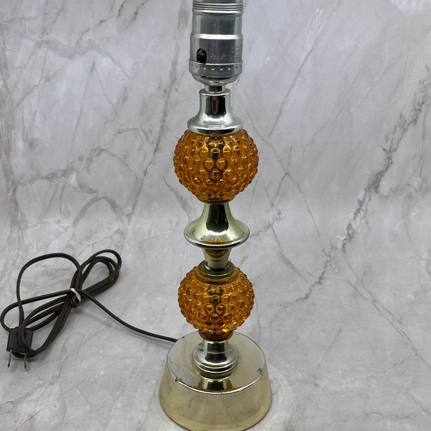 Vintage Mid Century Modern Hobnail Amber Glass Table Lamp Tested WORKS Ti5