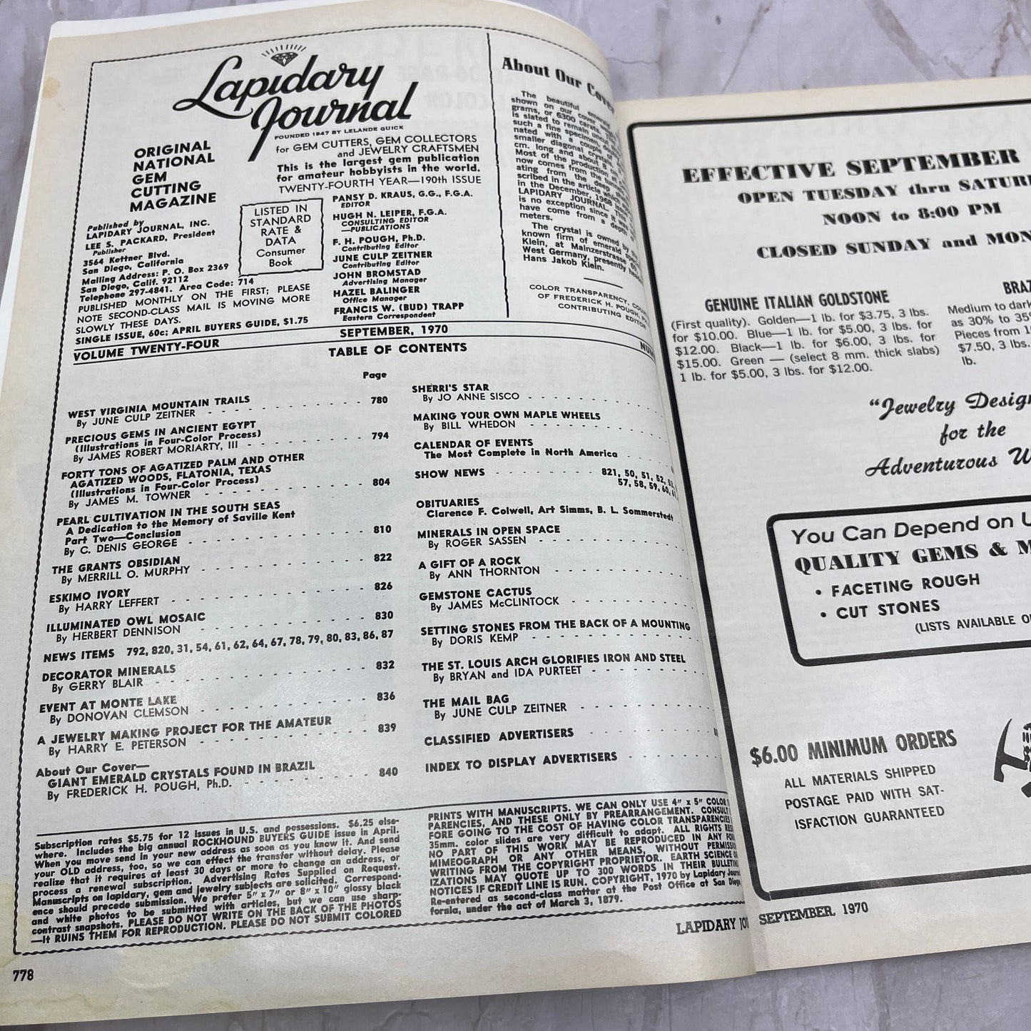 1245 Gram Carnaiba Emerald Crystal - Lapidary Journal Magazine - Sep 1970 M24