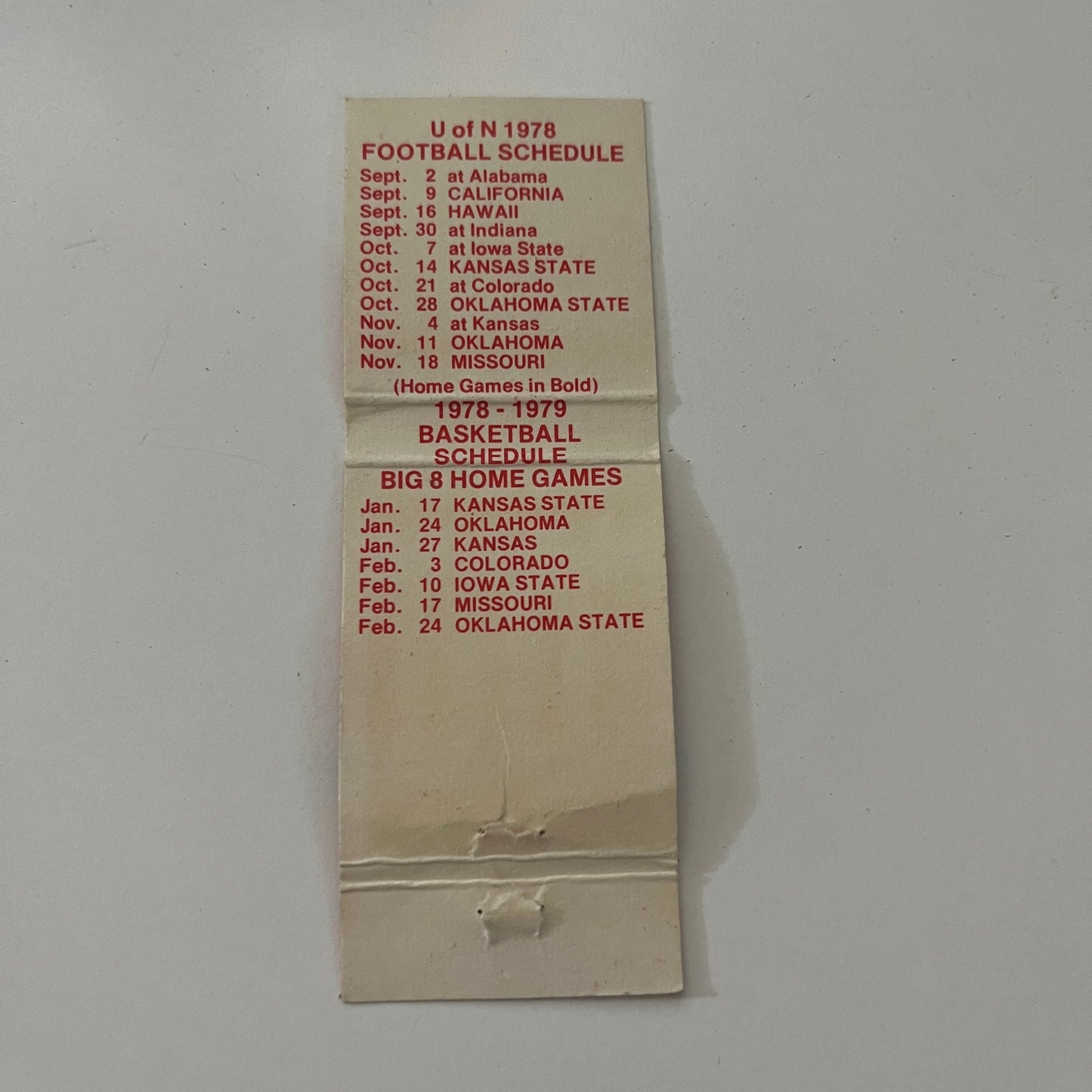 Bank of Nebraska La Vista Huskers Football 1978 Schedule Matchbook Cover MB28-2