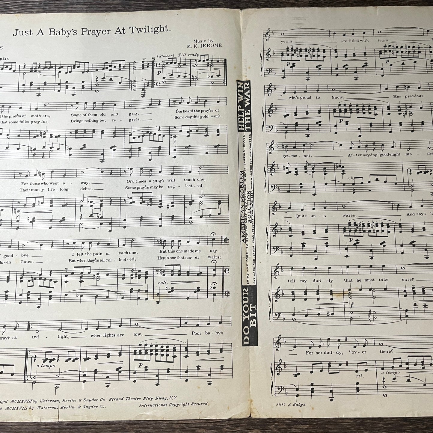 Just a Baby's Prayer At Twilight WWI Sam M. Lewis Joe Young 1918 Sheet Music V13