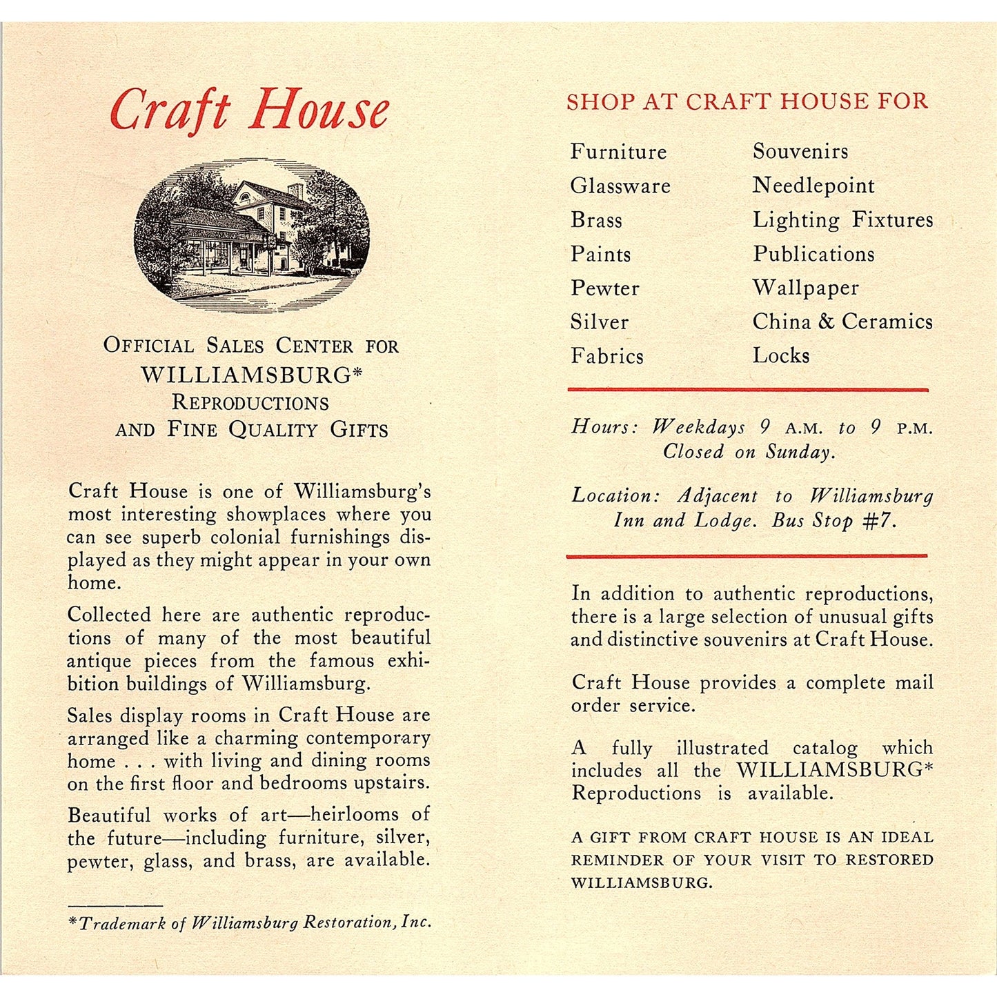 Shopping at Craft House Colonial Williamsburg VA Vintage Travel Brochure TH2-TB5