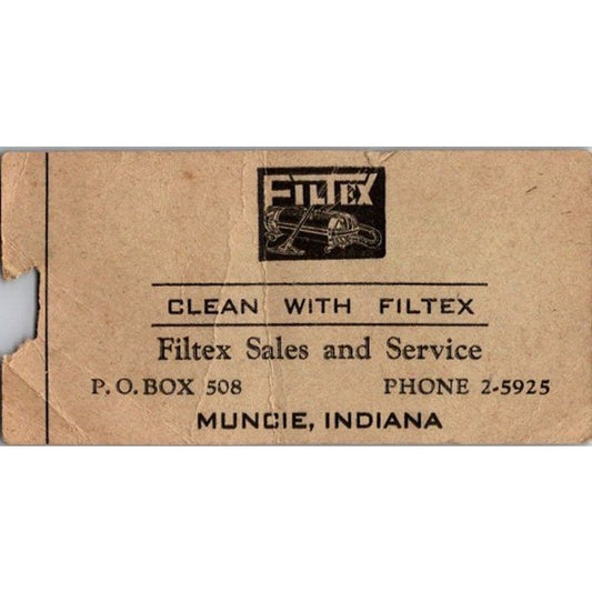 Vintage Clean With Filtex Vacuum Cleaner Hang Tag Muncie Indiana AI9-M28