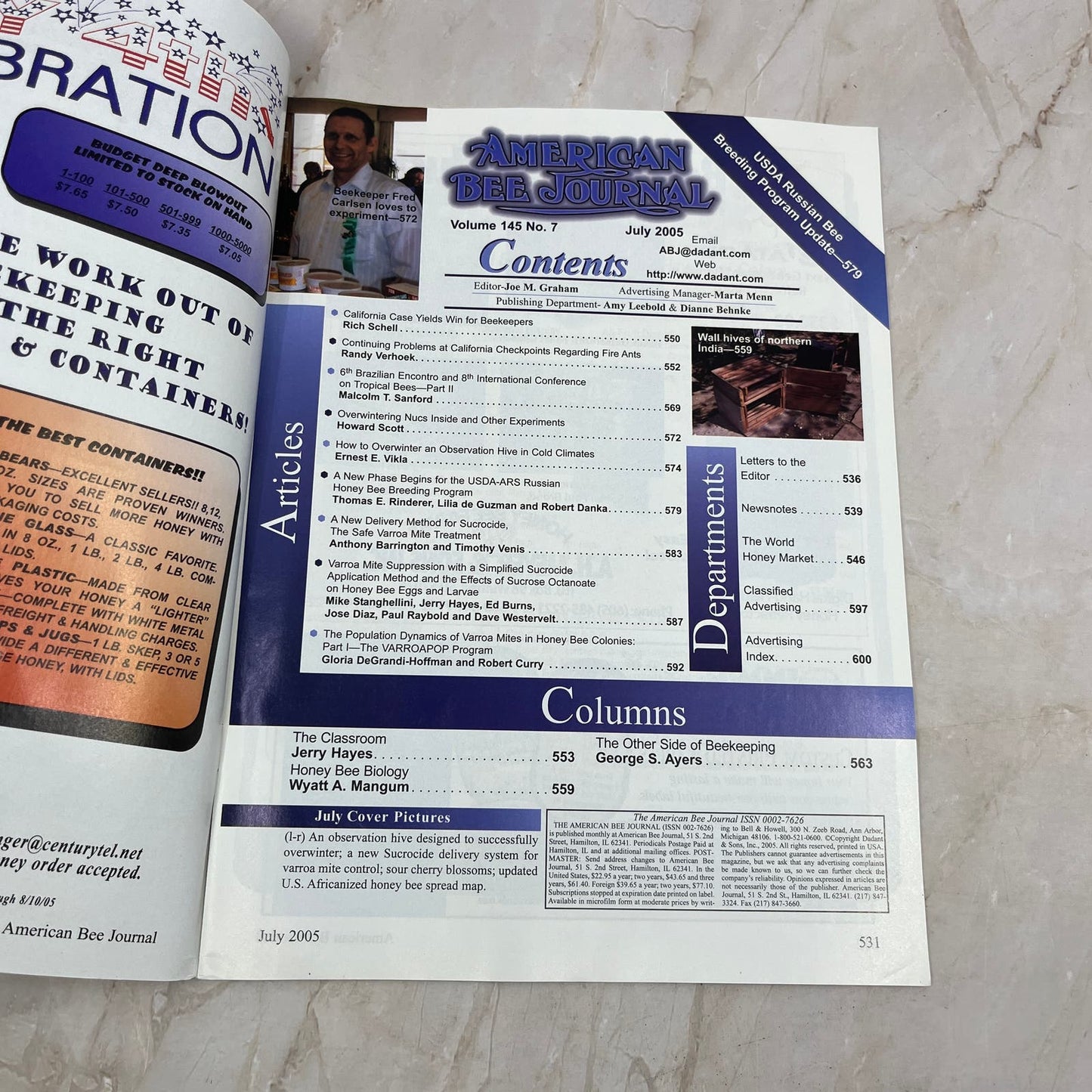 2005 July American Bee Journal Magazine Bees Beekeeping Honey M7