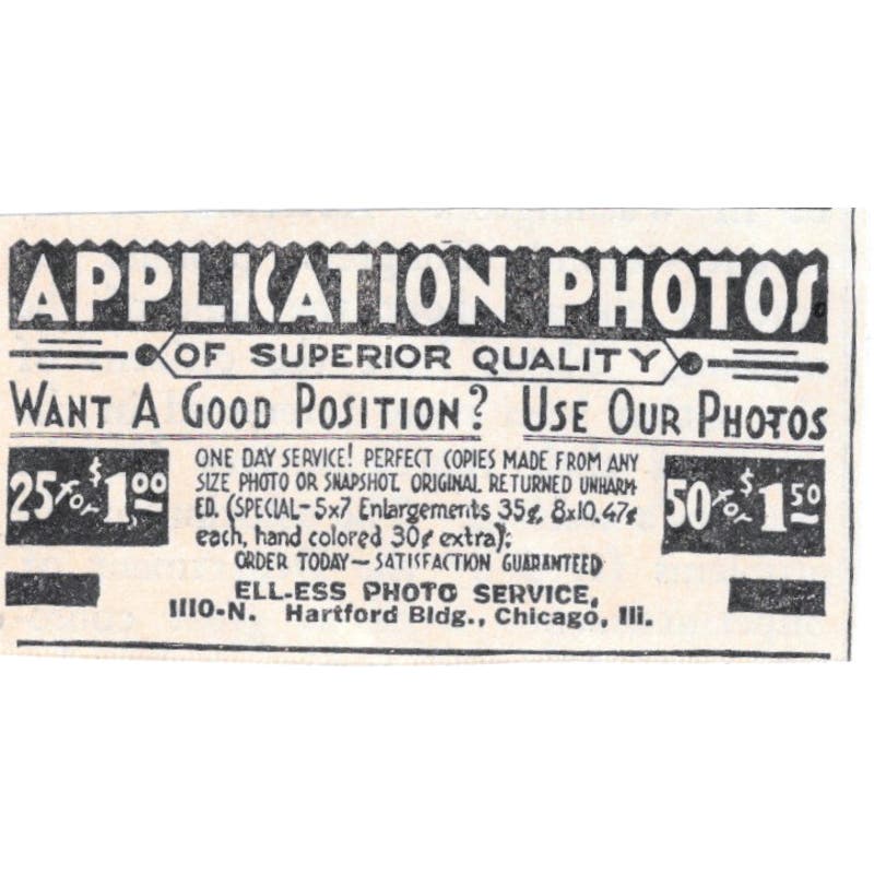 Ell-Ess Photo Service Chicago Application Photos 1930s Advertisement AE4-I3