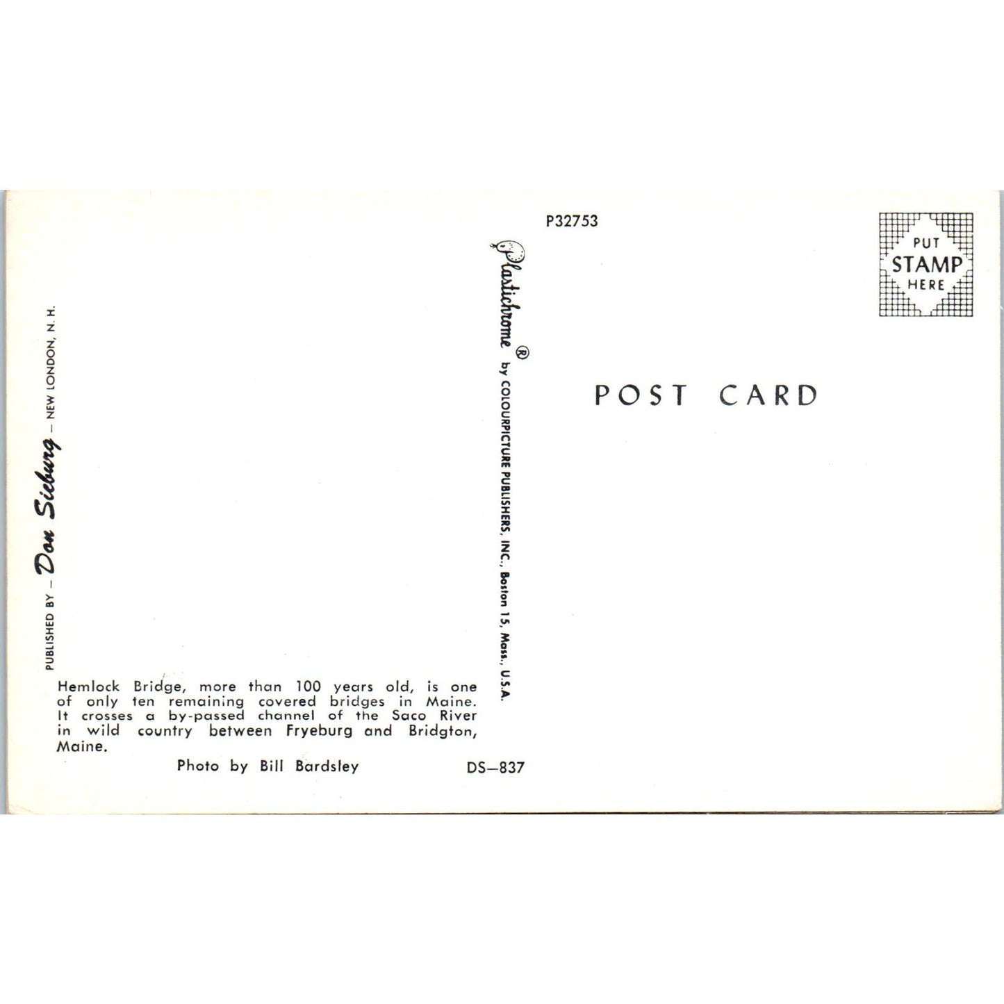 Parsonsfield, Porter Maine Covered Bridge Postcard PB12