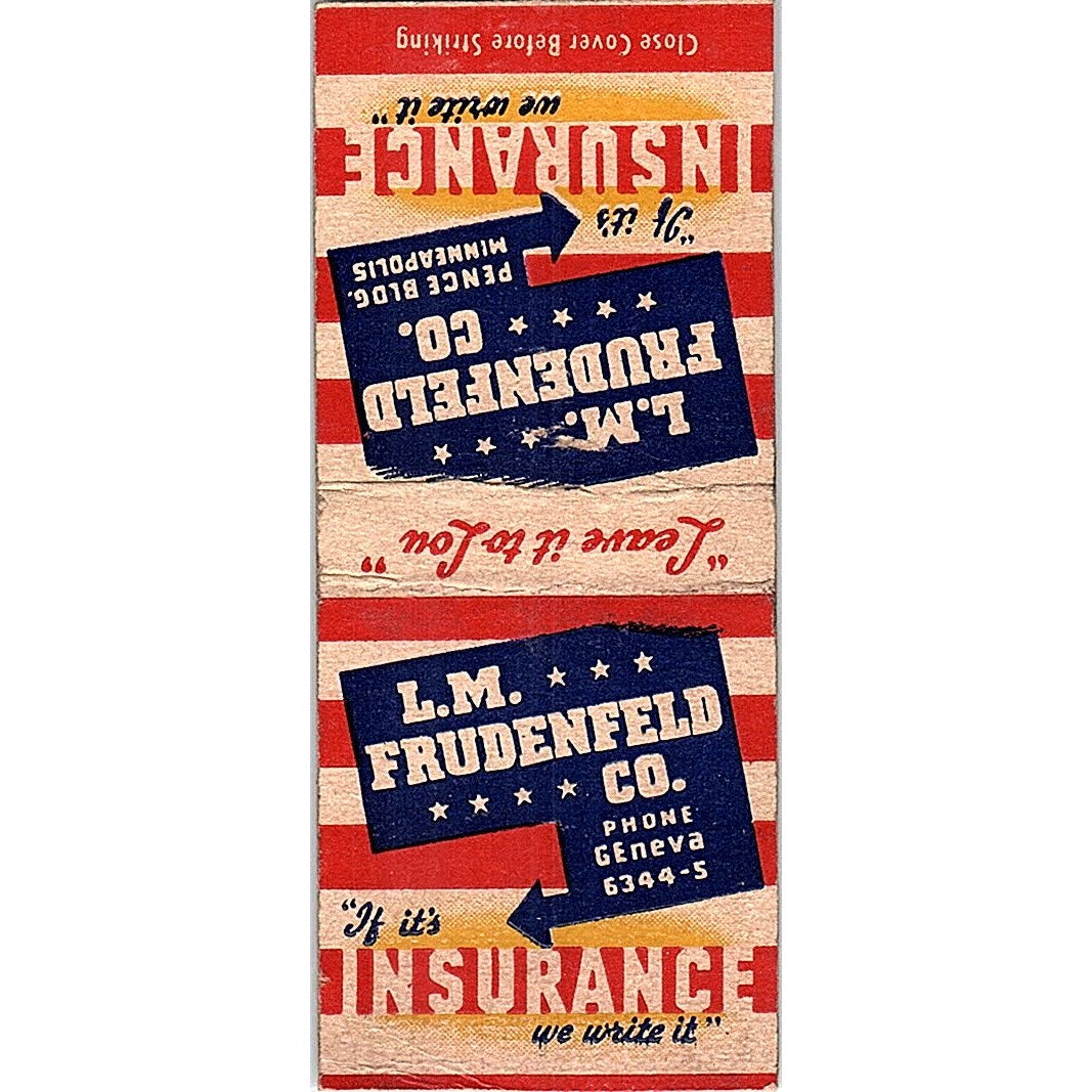 L.M. Frudenfeld Co Ins Minneapolis MN Vintage Matchbook Cover SF3-Y2
