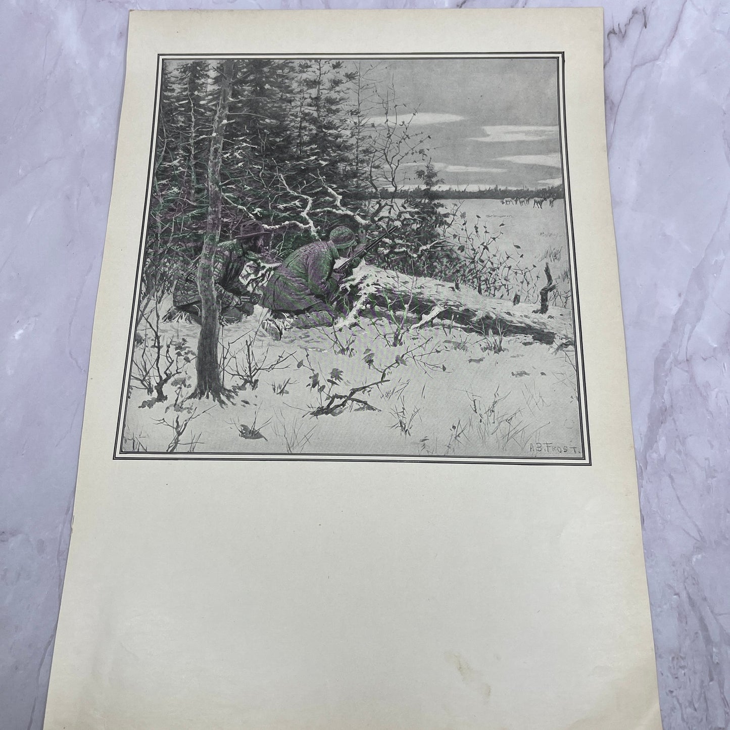 Caribou Hunting - Original 1904 A.B. Frost Art Print V14-3