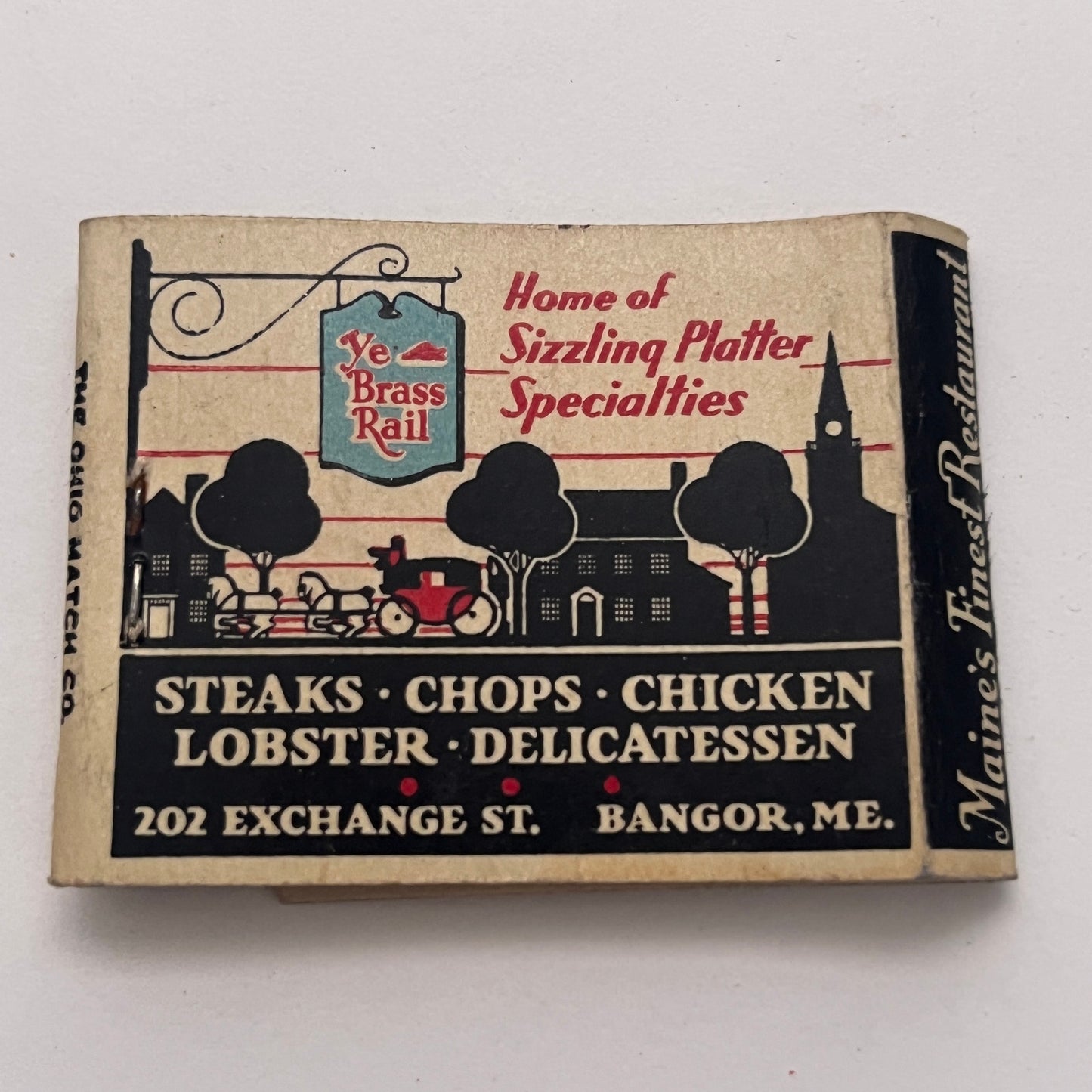 Ye Brass Rail Restaurant Bangor Maine Vintage Matchbook Cover TB8-MB-2