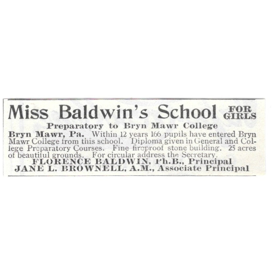 Miss Baldwin's School Girls Florence Baldwin Jane L Brownell 1903 Ad AF8-S33