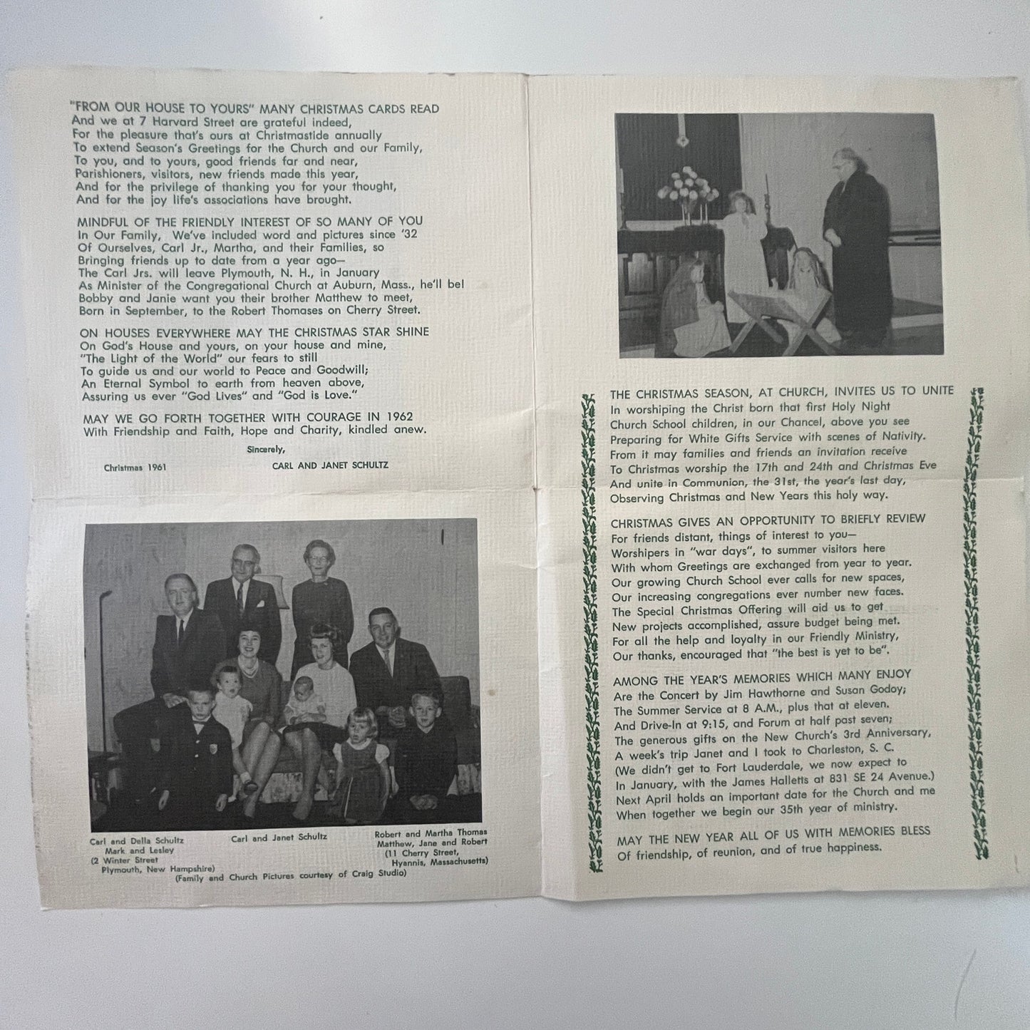 Federated Church Carl Fearing Schultz Cambridge MA 1961 Christmas Card AI9-H3