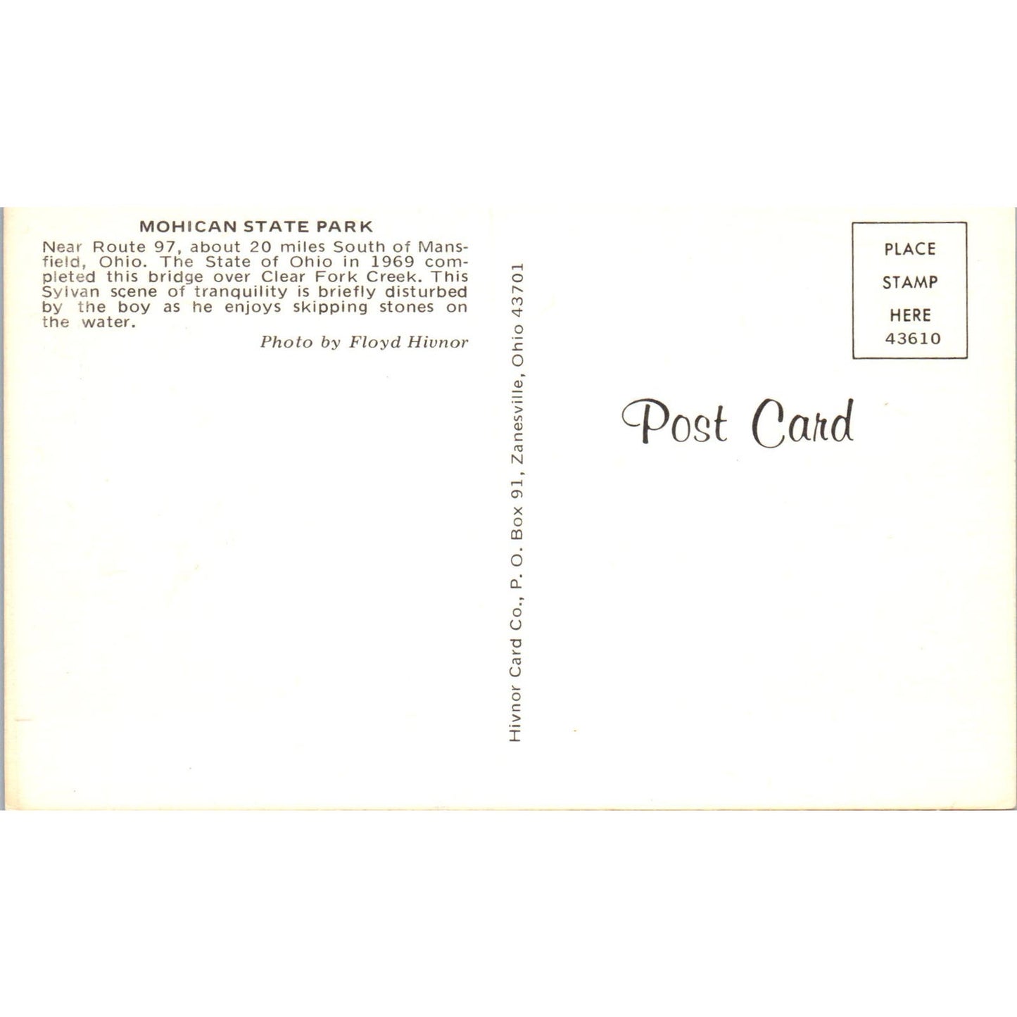 Mohican Park Bridge Clear Fork Creek Mansfield OH Covered Bridge Postcard PC3