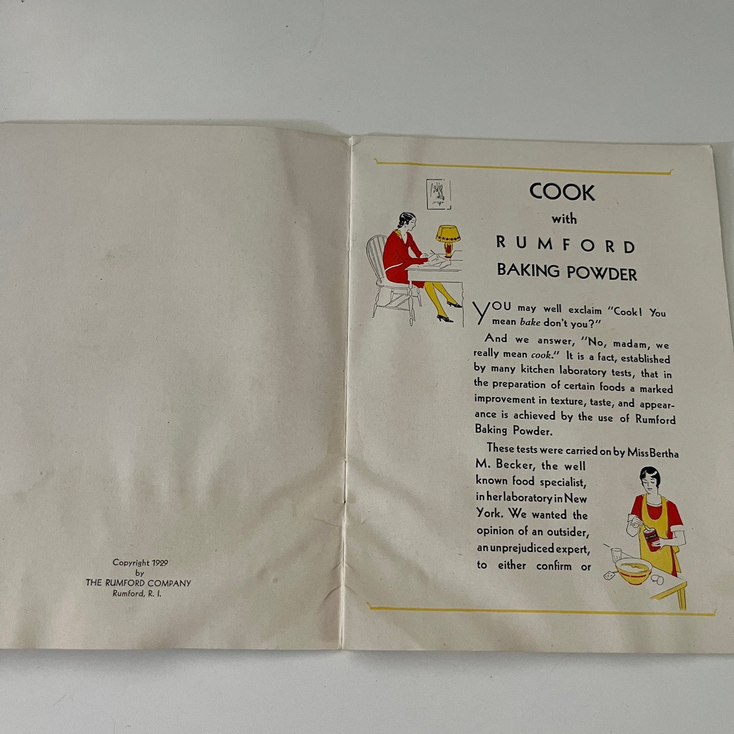 1929 Rumford Baking Powder Cook Book Booklet Rhode Island TE2-BB