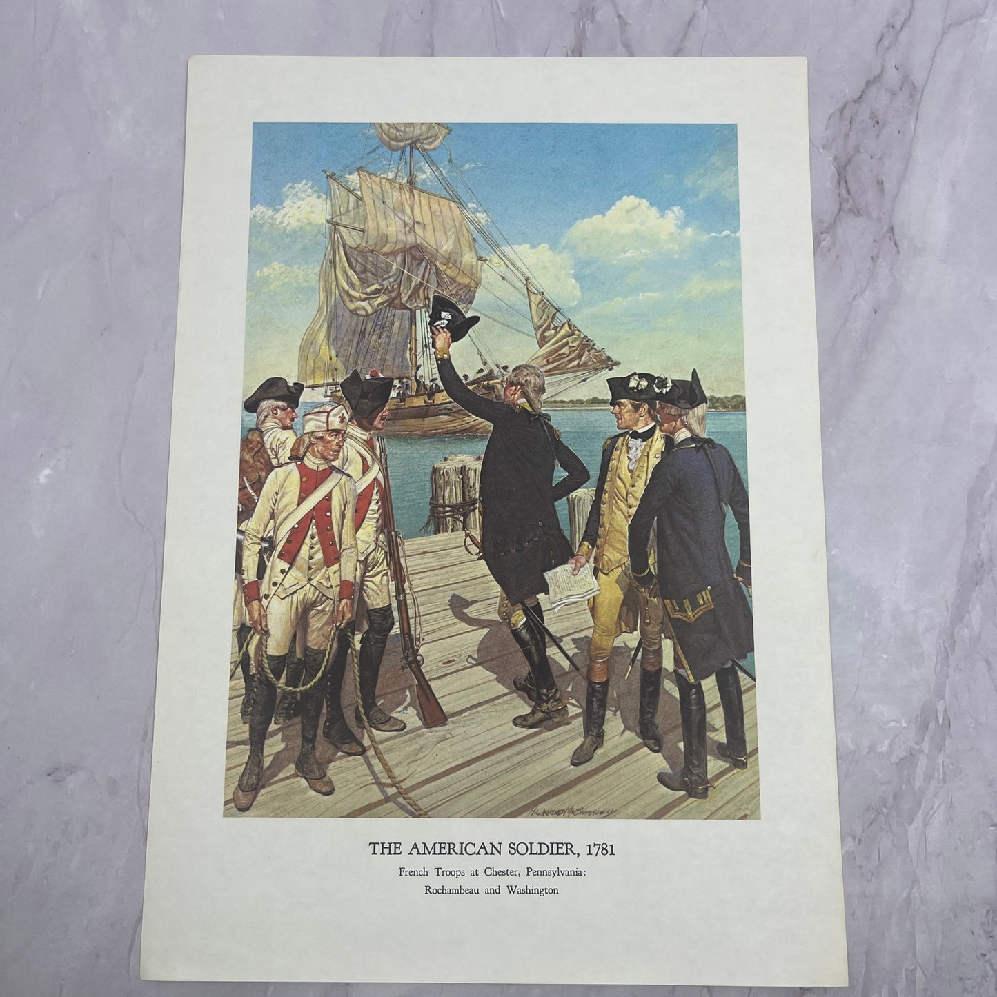 1781 French Troops at Chester PA Rochambeau and Washington 1965 Art Print V14-4