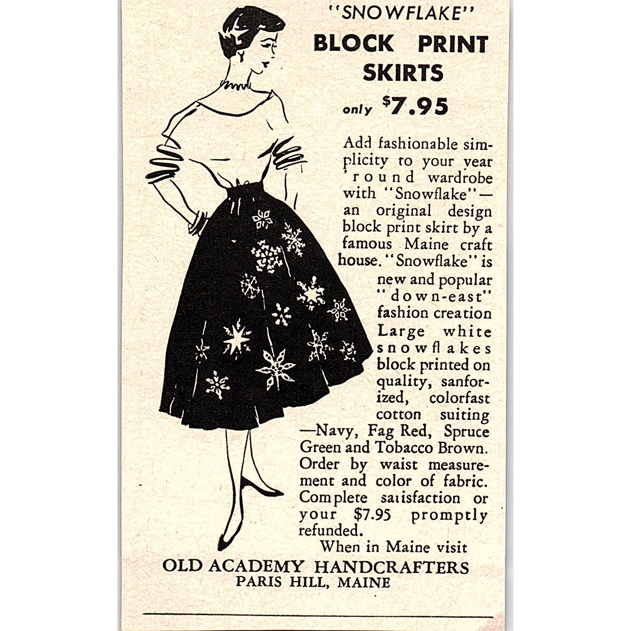 Old Academy Handcrafters Snowflake Paris Hill ME 1952 Yankee Magazine Ad SAG5-M3
