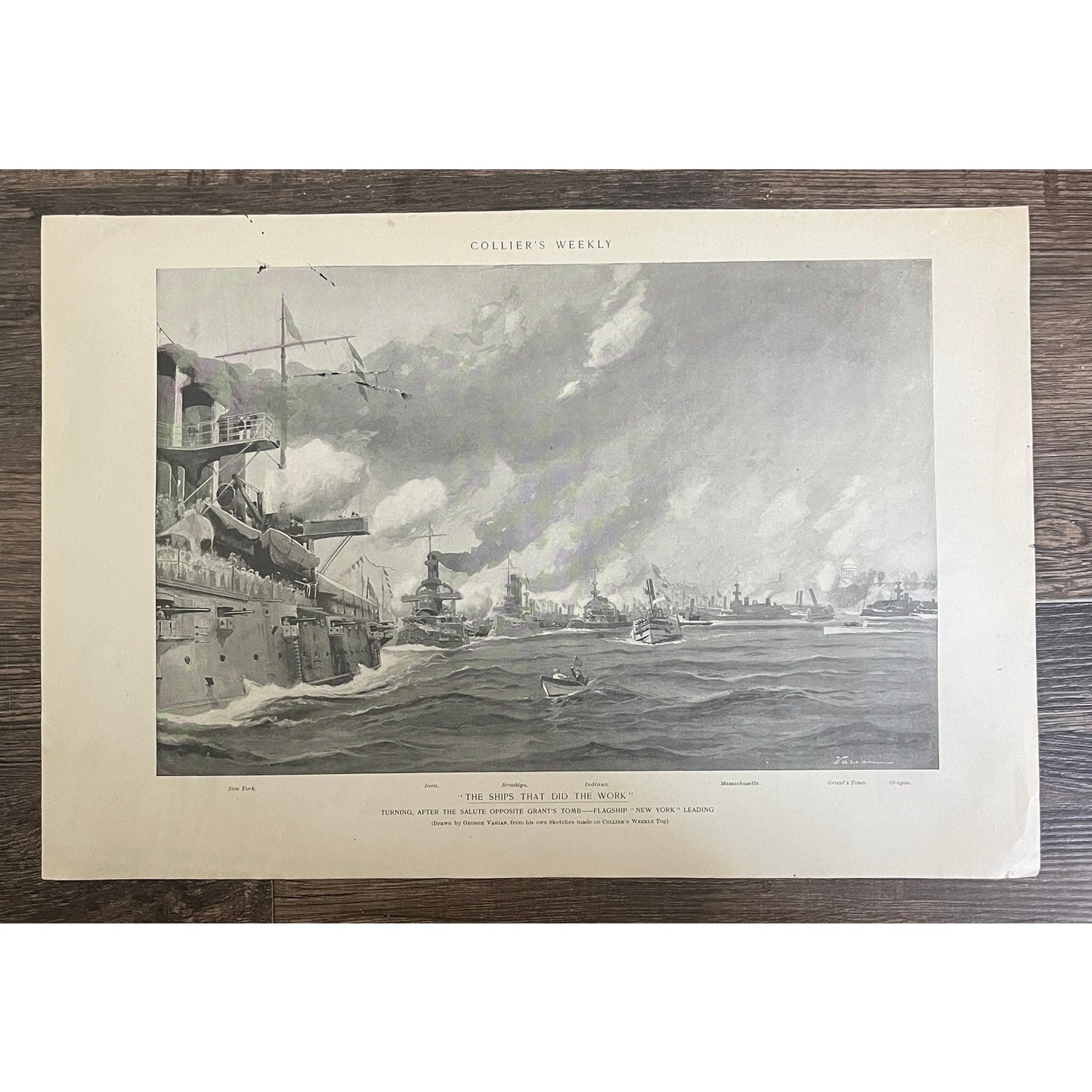Flagship "New York" Turning After Salute George Varian 1898 Art Print V32-2