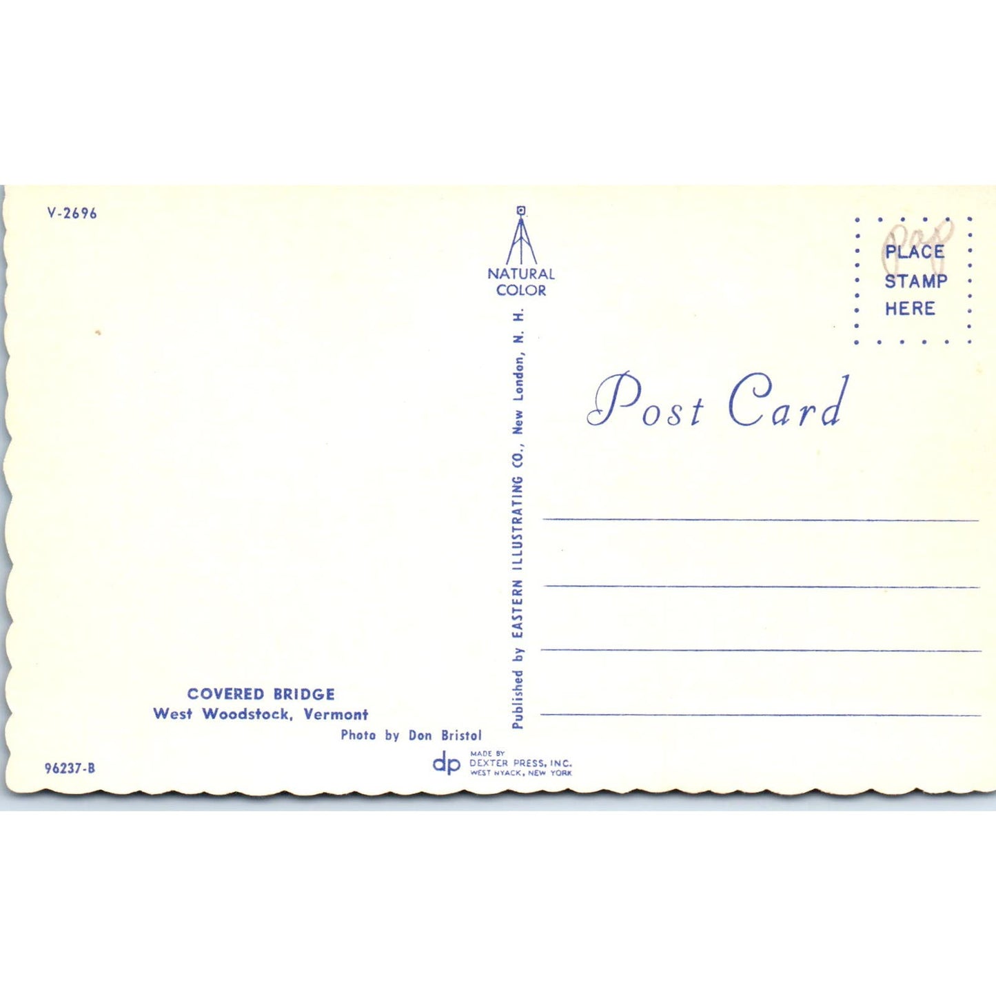 West Woodstock Vermont Covered Bridge Postcard PC1