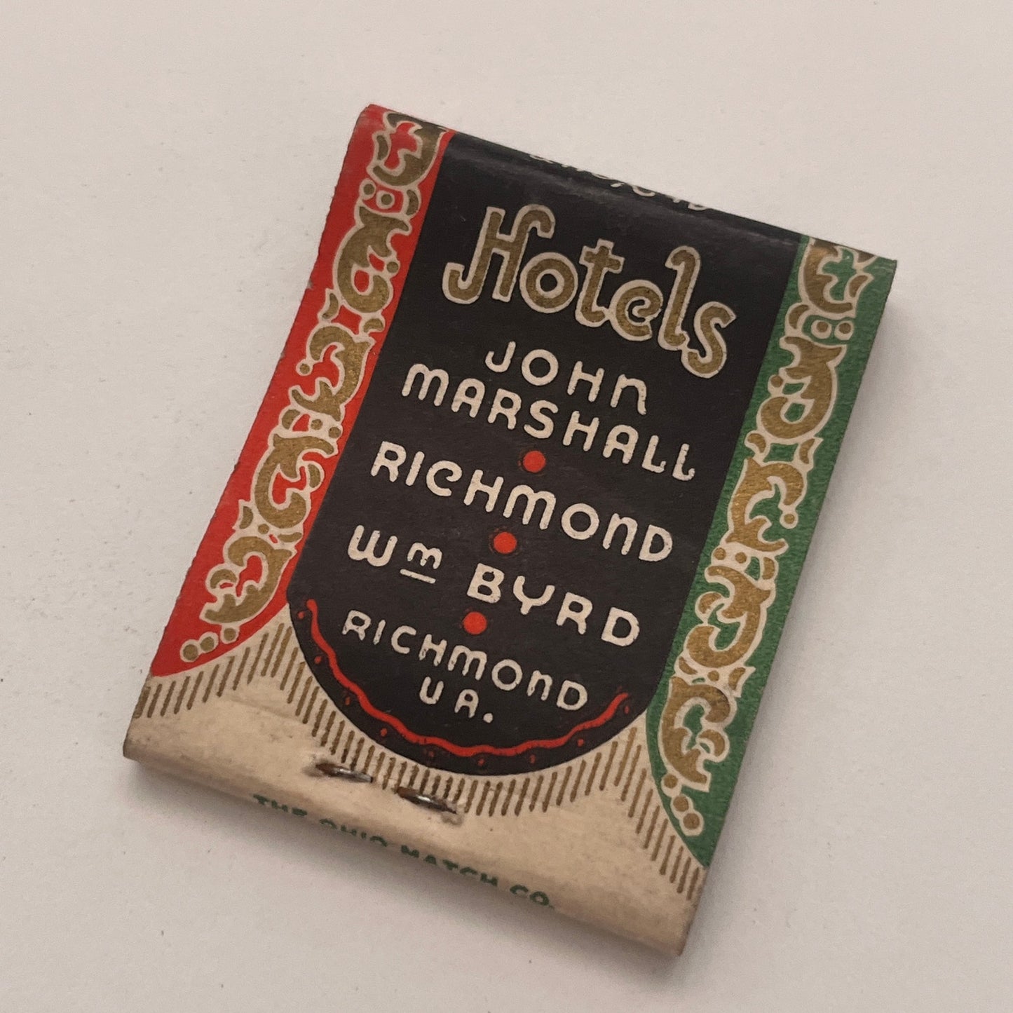 Richmond Hotels John Marshall Wm Bird VA Vintage Matchbook Cover TB8-MB2-4