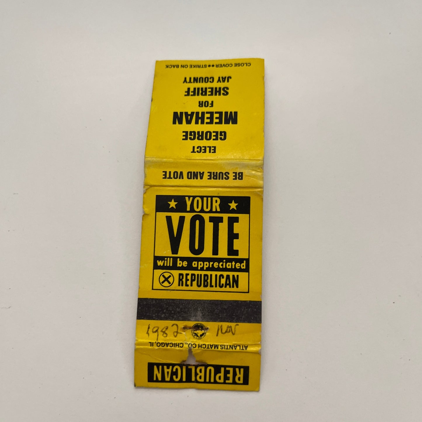 Vote George Meehan Sheriff Jay County Republican Vintage Matchbook TB6-MB2-15