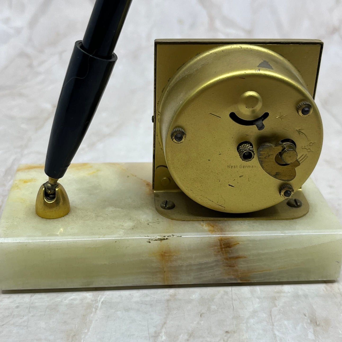 Vintage Bradley Clock and Pen Desk Set Clock & Pen Set On Marble Base TI8