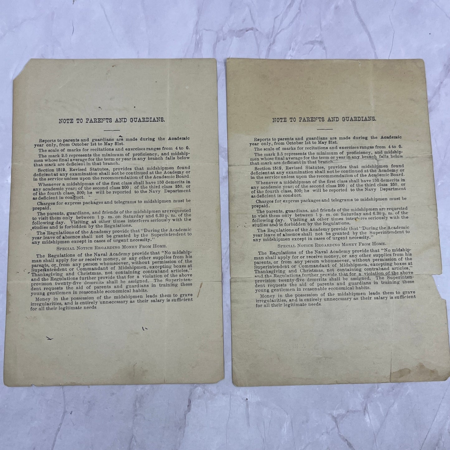 1913 Lot of 2 WWI Era US Naval Academy Midshipman JGM Stone Report Card TC5-RD