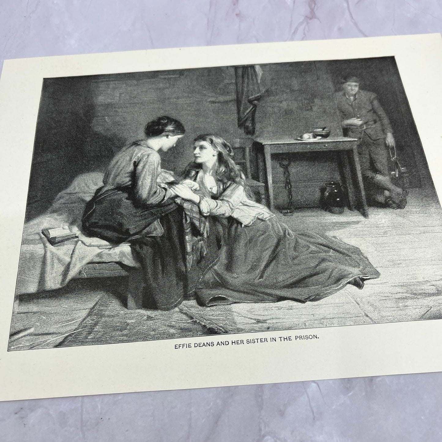 Effie Deans & Her Sister in the Prison Antique 8.5x11.5" Engraving Art Print V20