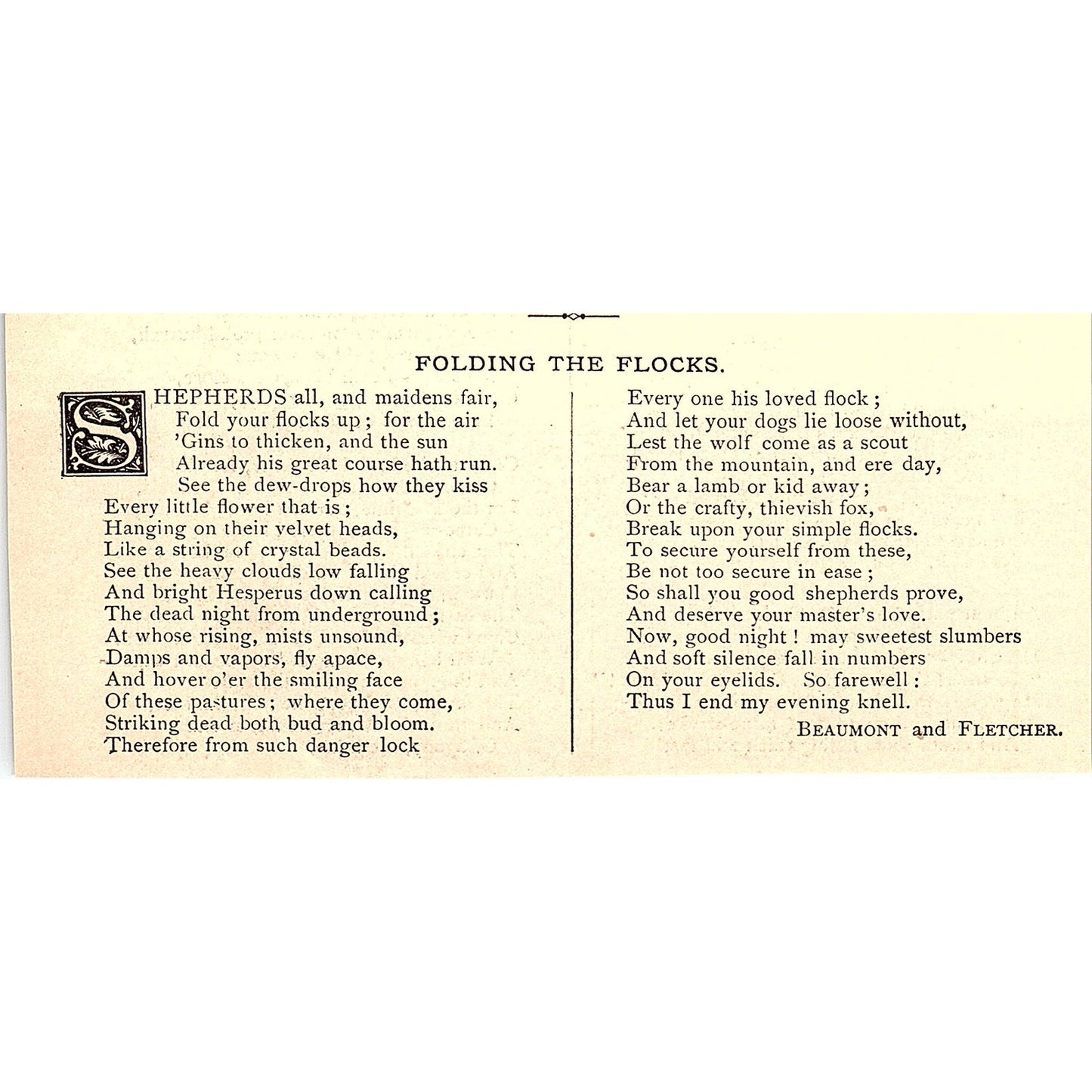Folding the Flocks - Beaumont and Fletcher 1884 Poem AG3-M4